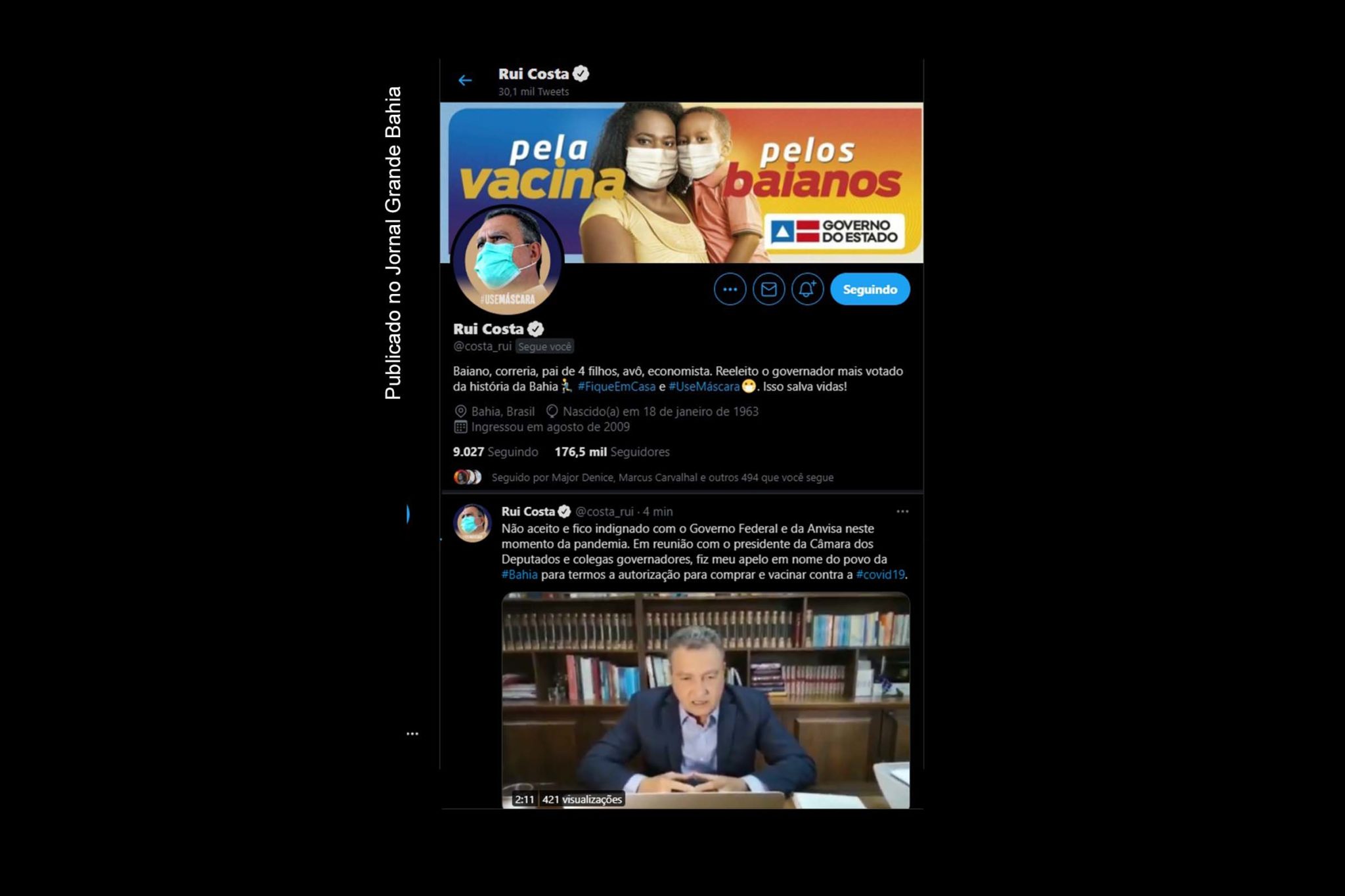 Governador Rui Costa repudia psicopatia social do extremista Jair Bolsonaro, que estimula aglomerações e insubordinação contra decretos de isolamento social, cujo resultado dos descumprimentos das normas sanitárias é o aumento de mortes em casos da Covid-19.