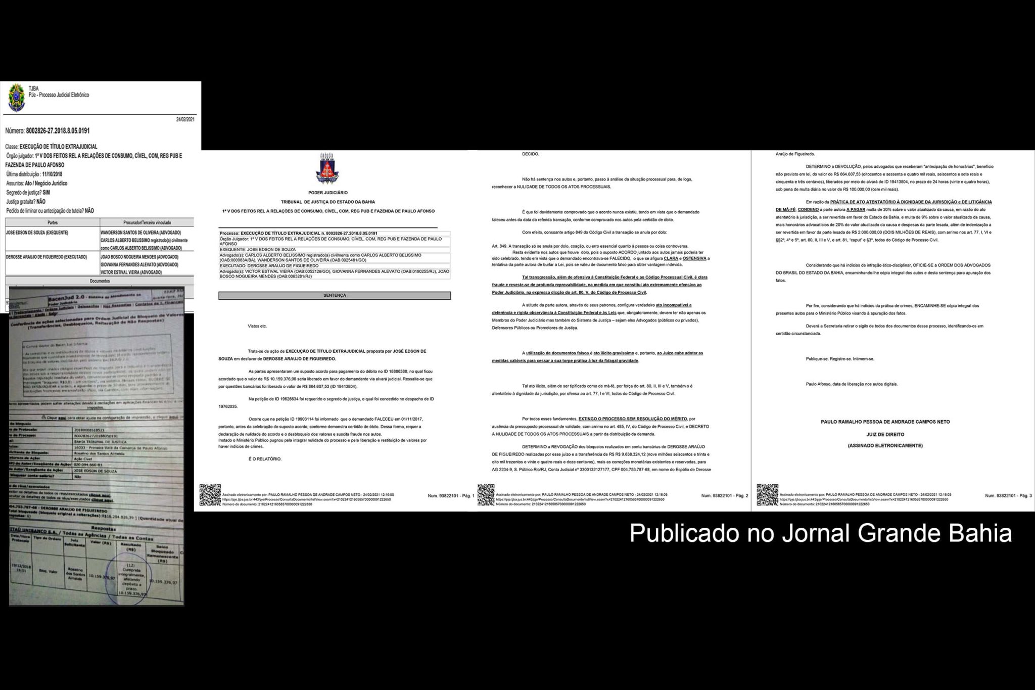 Caso Rapere in Jus: Fraude processual de R$ 10 milhões é identificada em ato do juiz Rosalino Almeida; Magistrado Paulo Campos Neto determina nulidade absoluta e multa de R$ 2 milhões; Ação tramitava na 1ª Vara Cível da Comarca de Paulo Afonso