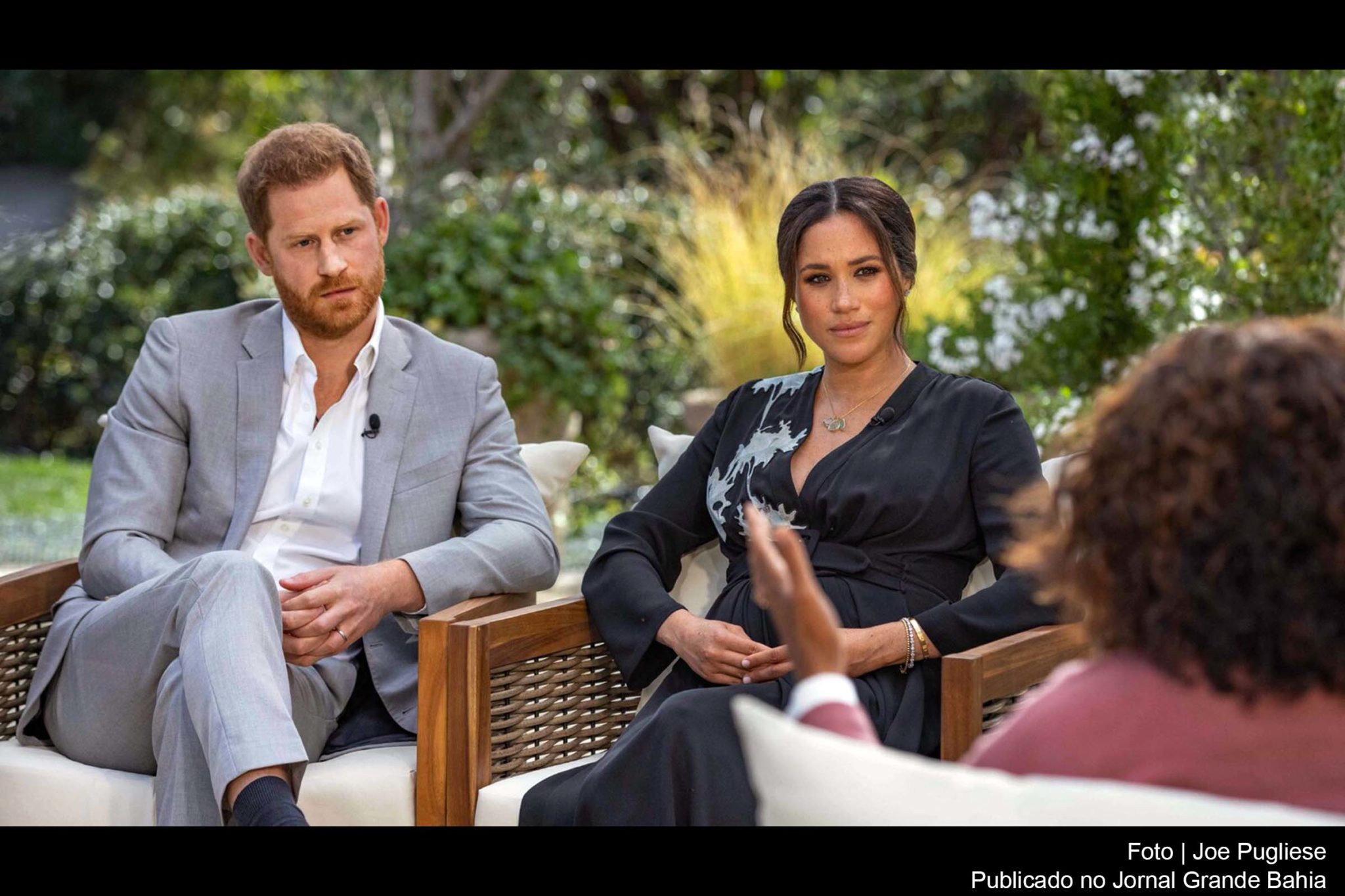 Príncipe Harry e Meghan Markle sendo entrevistados por Oprah Winfrey. Entrevista foi veiculada em neste domingo (07/03/2021) nos Estados Unidos.