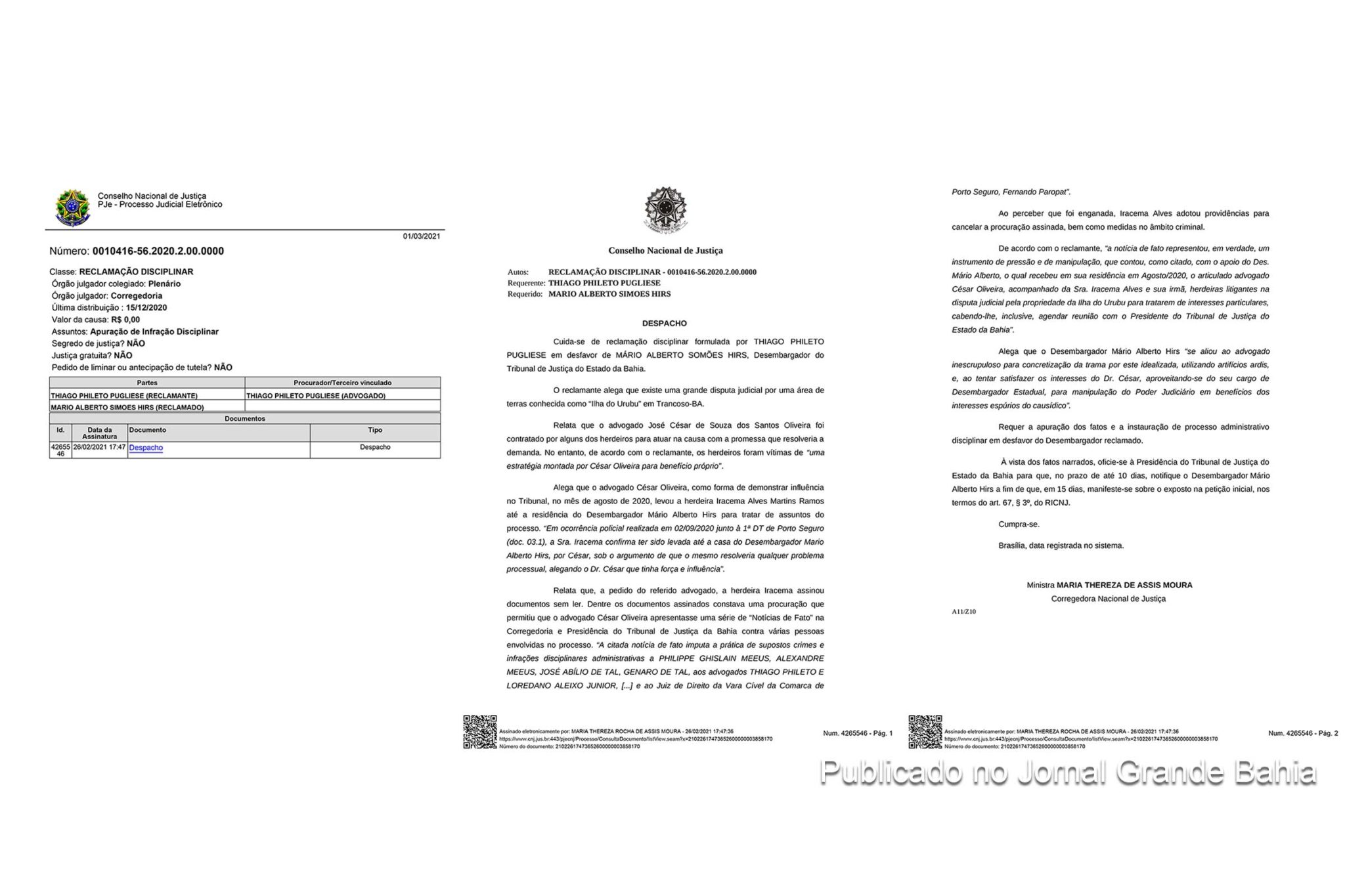 TJBA e desembargador Mario Hirs são notificados sobre abertura de PAD no CNJ envolvendo processo judicial sobre conflito fundiário na ilha do Urubu, no Distrito de Trancoso, em Porto Seguro.
