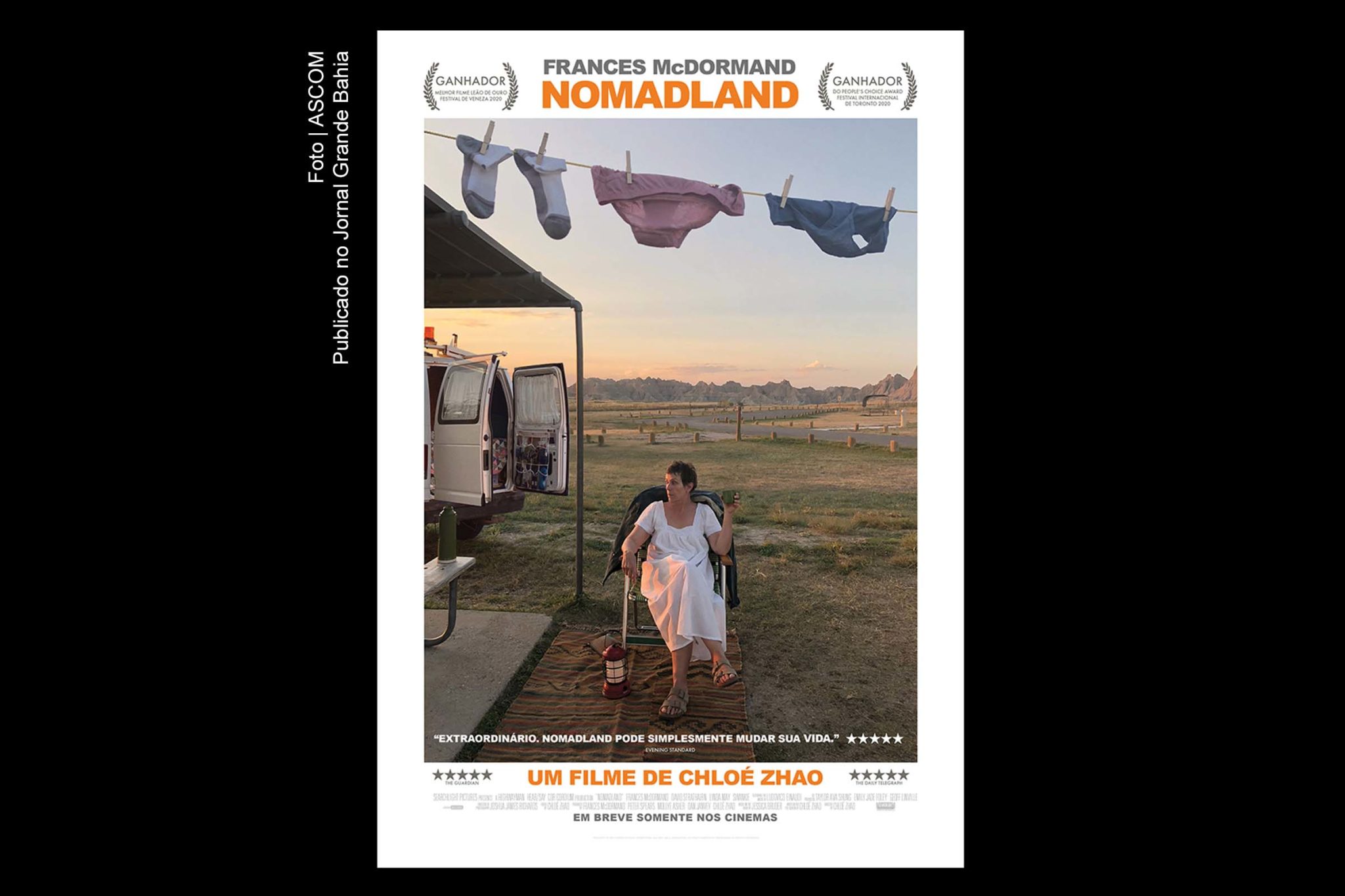Carta do filme ‘Nomadland: sobreviver na América’. Na edição 2021 do Oscar, obra foi premiada em três categorias: Melhor Filme, Melhor Direção e Melhor Atriz.