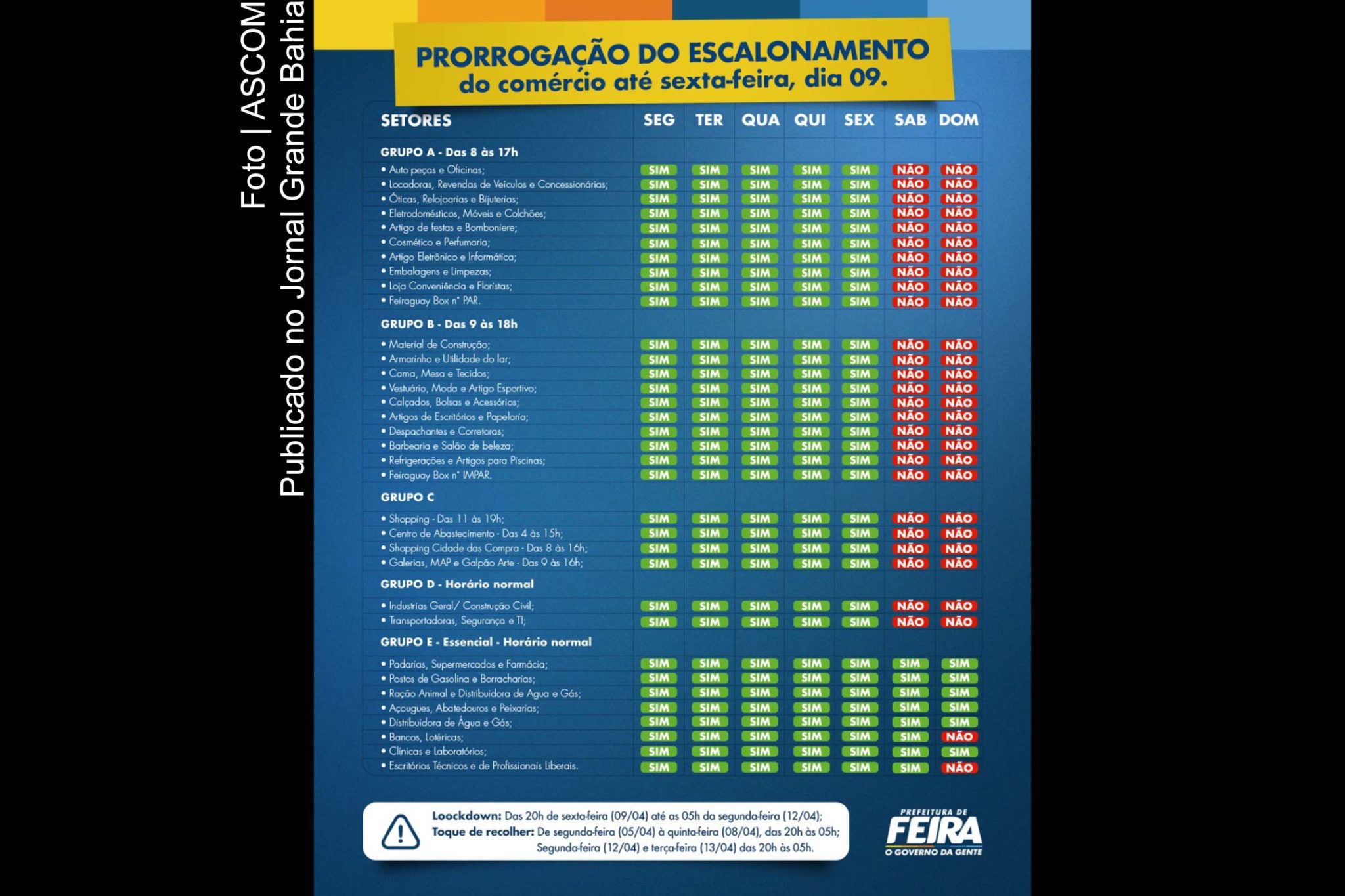 Cartaz anuncia programação do escalonamento do comércio de Feira de Santana.