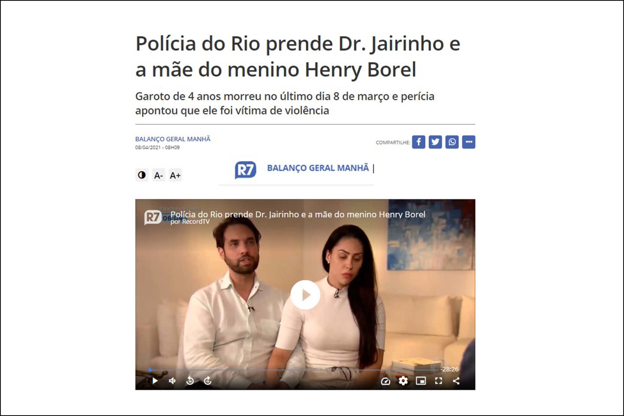 Rio de Janeiro: Suspeito da morte de Henry Borel Medeiros, Jairo Souza Santos Junior tem prisão temporária decretada