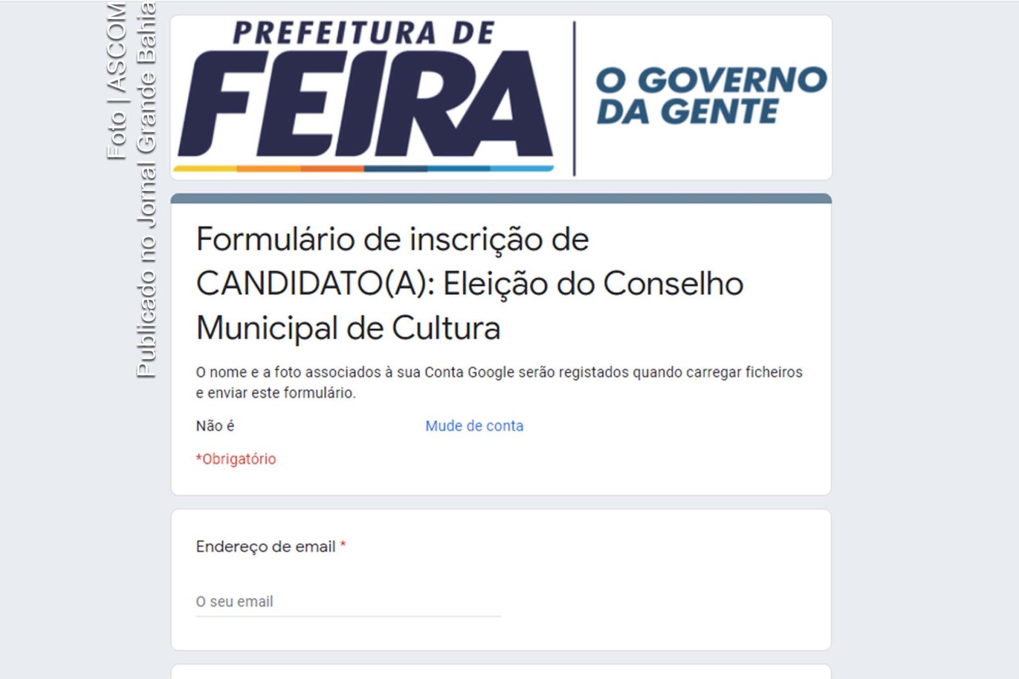 Formulário de inscrição para Eleição do Conselho da Cultura.