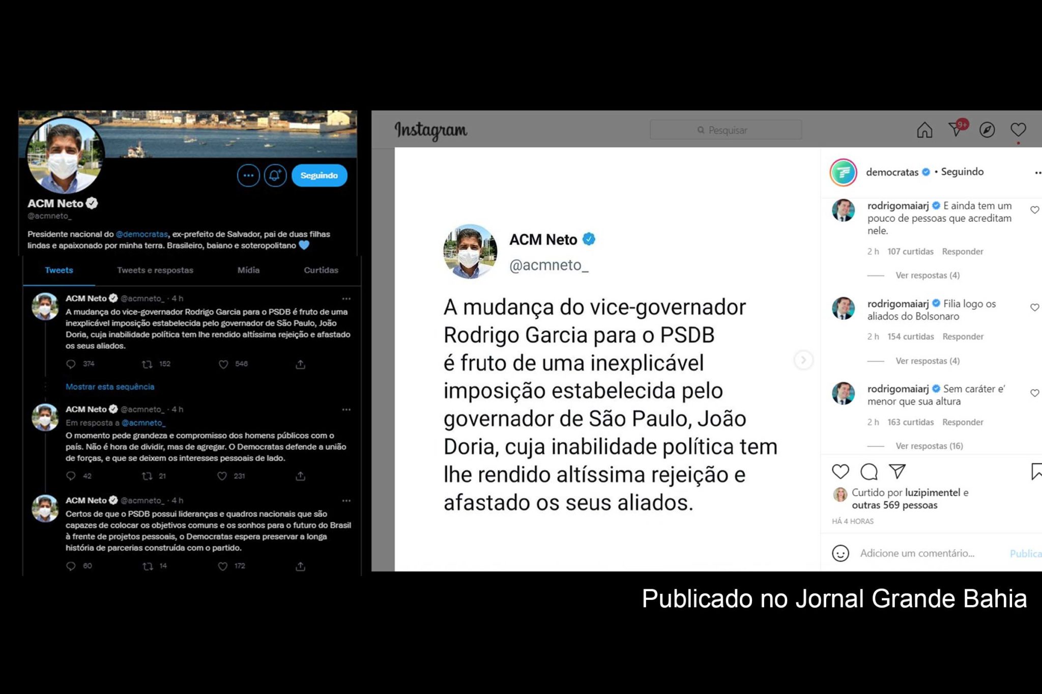 ACM Neto passa por isolamento político e torna-se desafeto de Rodrigo Maia e João Doria.