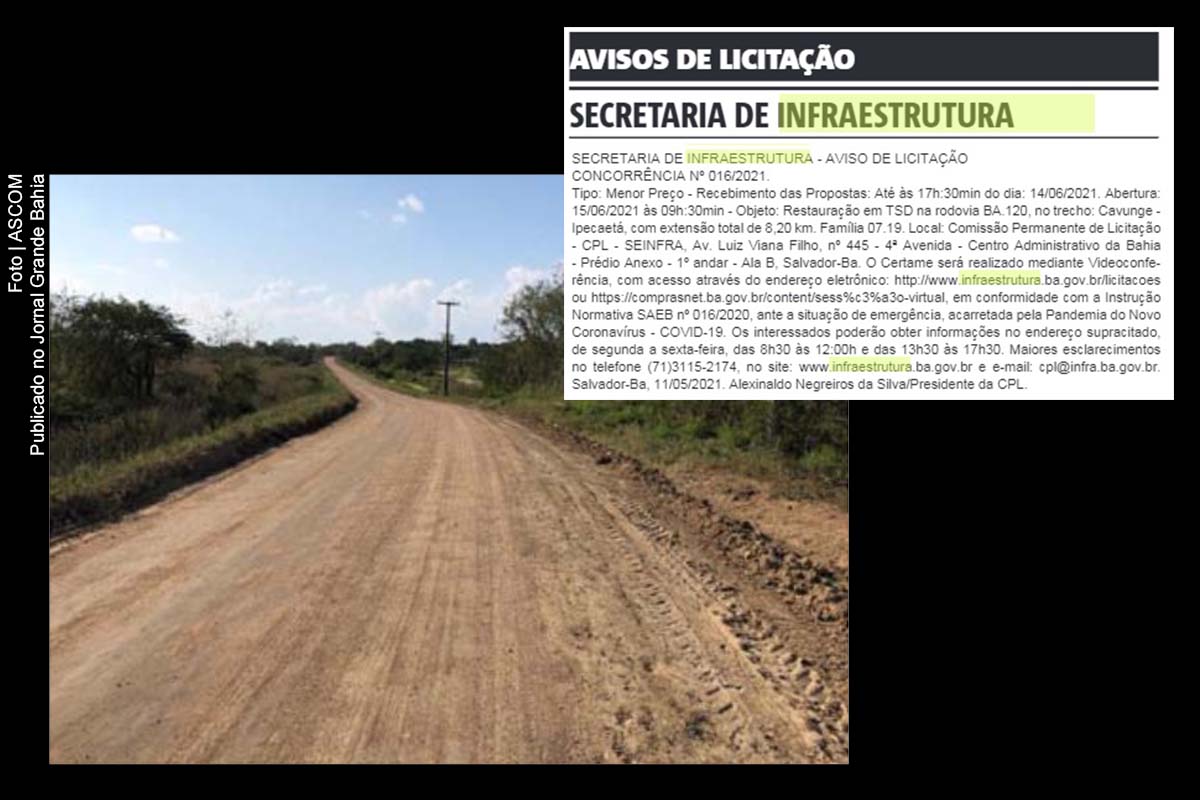 Os serviços de restauração da rodovia entre Ipecaetá e Cavunge serão realizados em um trecho de 8,2 quilômetros.