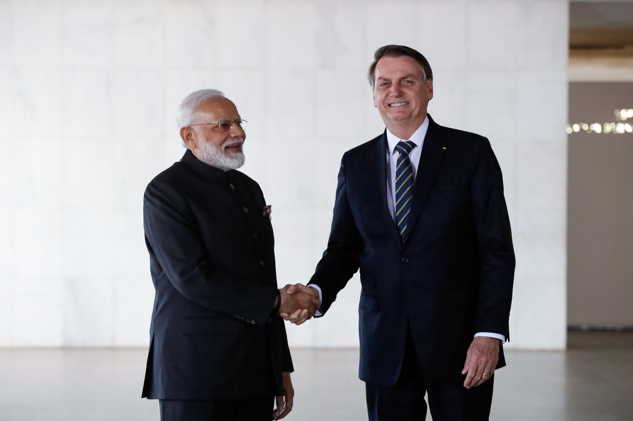 Primeiro-ministro da Índia, Narendra Modi e Jair Bolsonaro, presidente do Brasil.