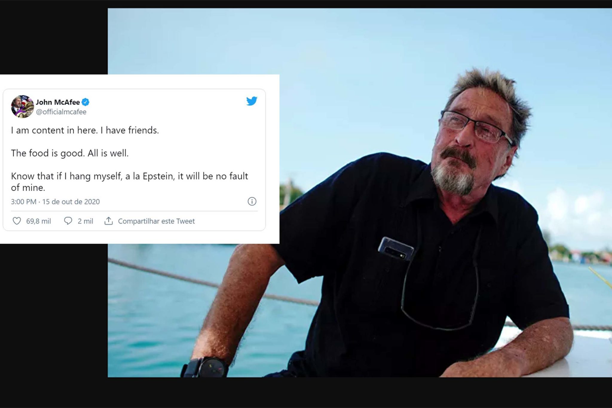 John McAfee foi um programador de computadores britânico, fundador da McAfee. Foi uma das primeiras pessoas a projetar software antivírus e desenvolver scanner de vírus. Ele nasceu em 18 de setembro de 1945, Cinderford, Reino Unido e faleceu em 23 de junho de 2021, no Centre Penitenciari Brians 2, em Barcelona, na Espanha.
