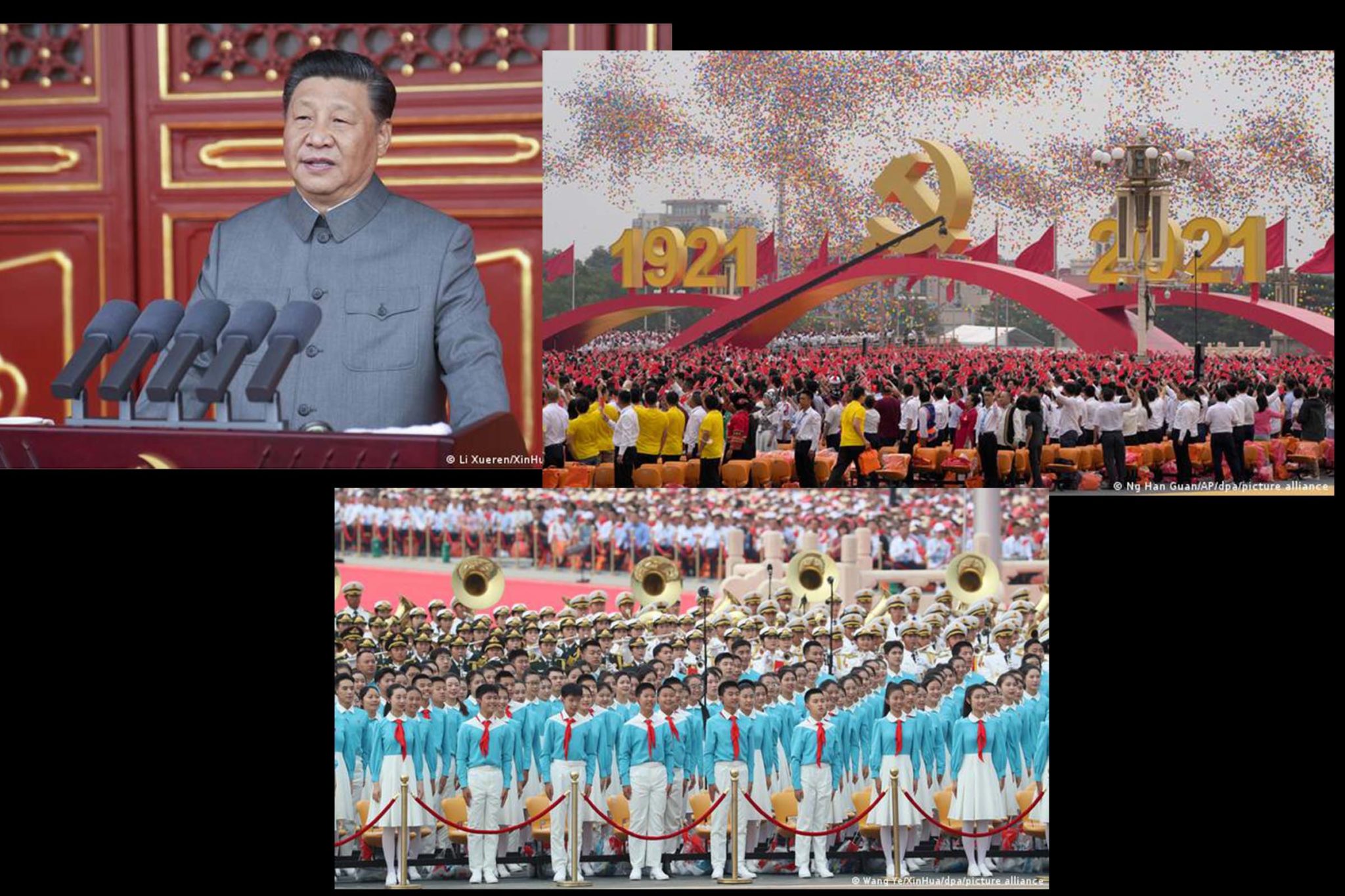 Em celebração dos 100 anos do Partido Comunista da China, presidente Xí Jìnpíng afirma que era de "opressão internacional à superpotência" chinesa acabou, durante Celebração do centenário do PCC na Praça da Paz Celestial.