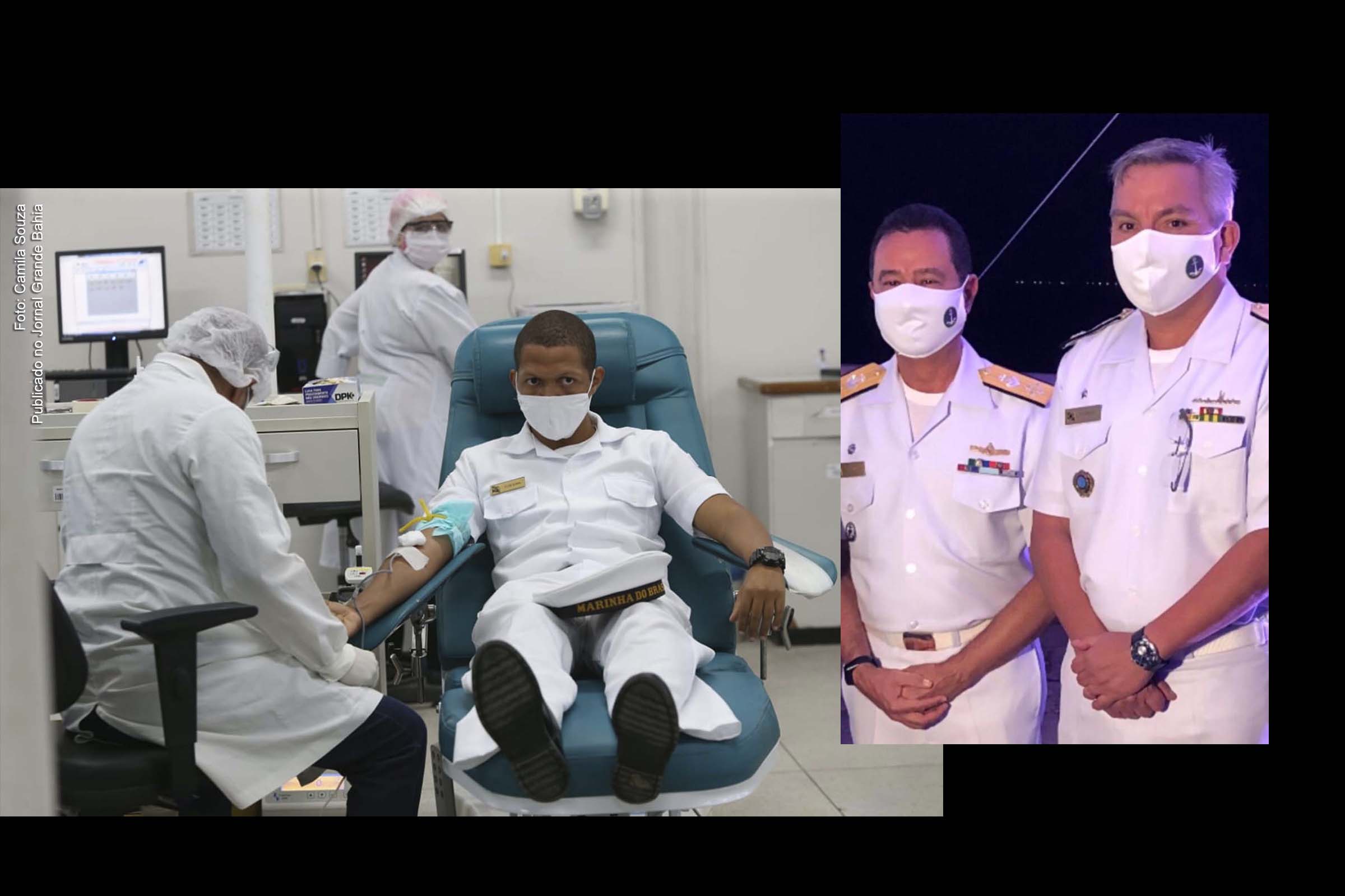 Almirante Almir Garnier, comandante da Marinha do Brasil, e o vice-almirante Humberto Caldas, comandante do 2° DN, incentivam militares a participar da campanha de doação de sangue, como mais uma forma de servir a comunidade civil.