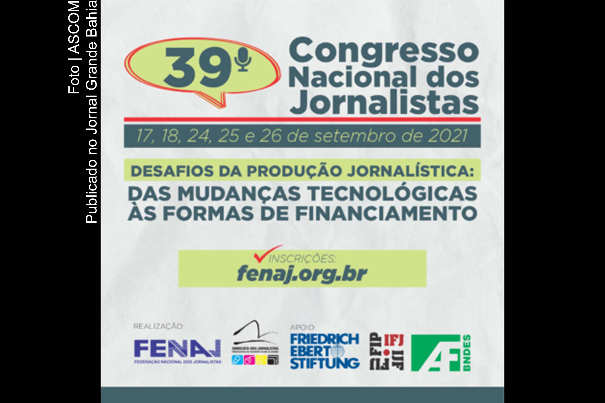 Cartaz anuncia inscrições para 39º Congresso Nacional dos Jornalistas.