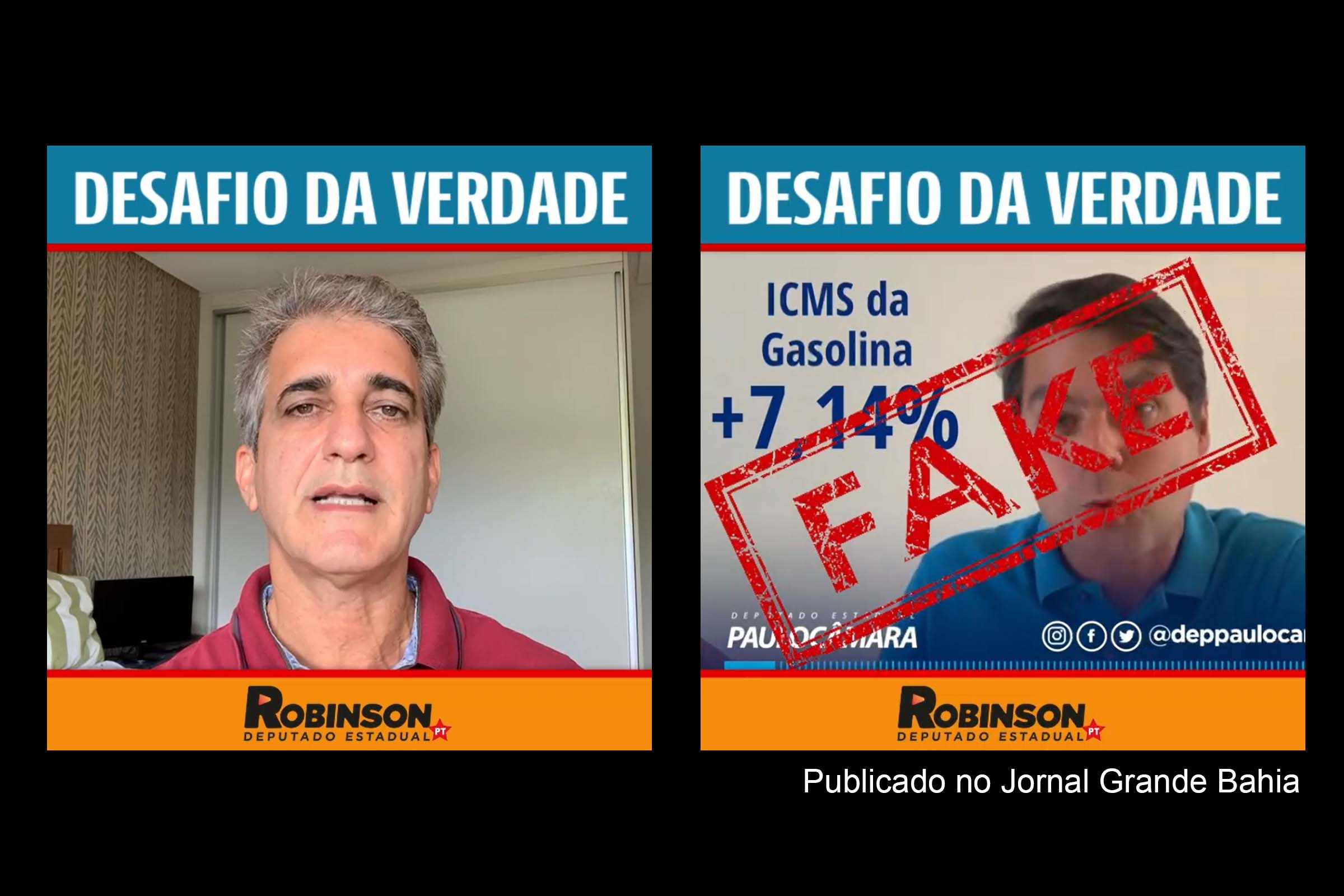 Deputado Robinson Almeida (PT) desafia Paulo Câmera (PSDB) para o teste da verdade e diz que parlamentar bolsonarista propaga ‘Fake News’.
