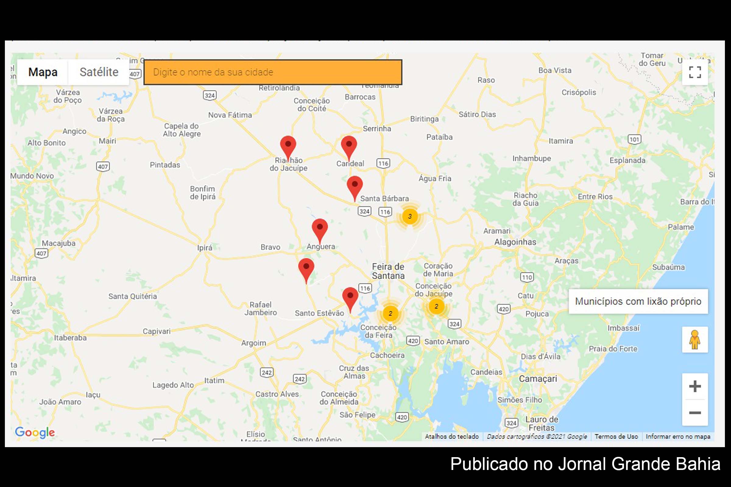Mapa indica os 13 municípios da Bahia que descumprem prazos do Novo Marco Legal do Saneamento Básico.