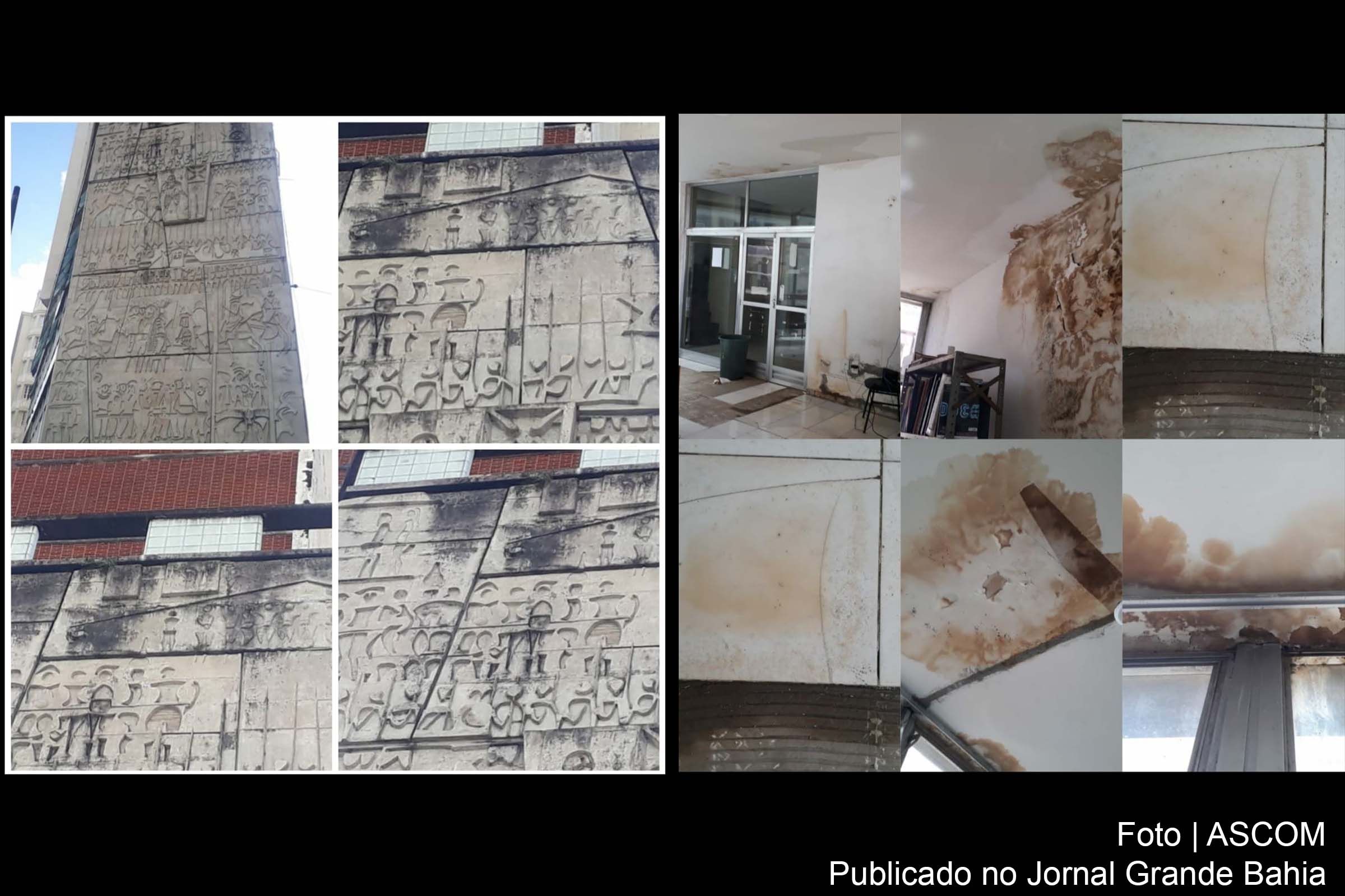 'A Colonização do Brasil' está em risco de desaparecer. Obra do artista plástico Carybé ornamenta fachada do edifício Bráulio Xavier, no Centro Histórico de Salvador. SINJORBA responsabiliza proprietários e ocupantes do 5º andar da edificação.