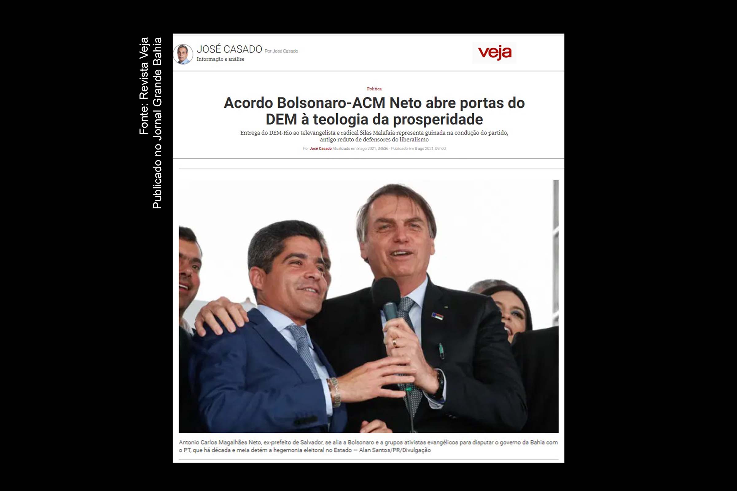 Aliança entre ACM Neto e Jair Bolsonaro resulta em alinhamento do DEM nas votações da Câmara e do Senado Federal. Enquanto deputados petistas da Bahia votaram contra a pauta de Bolsonaro, dois parlamentares do DEM votaram a favor e três se ausentaram. Reportagem da Revista Veja revelou aspectos do acordo político entre os extremistas de direita.