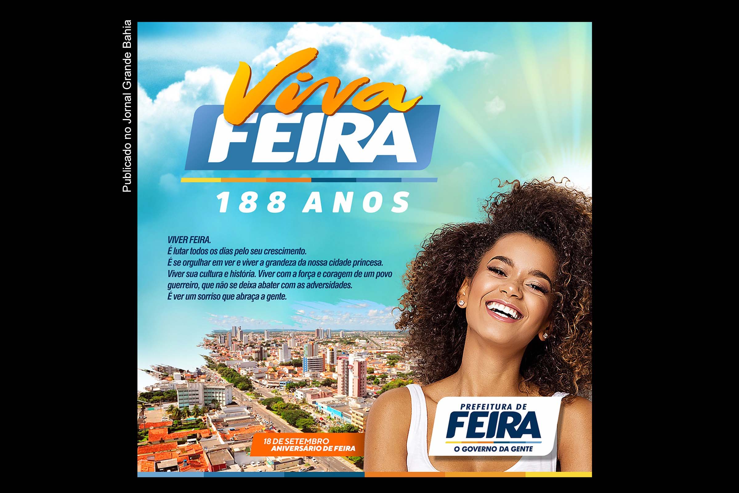 Cartaz destaca 188 anos de fundação de Feira de Santana.