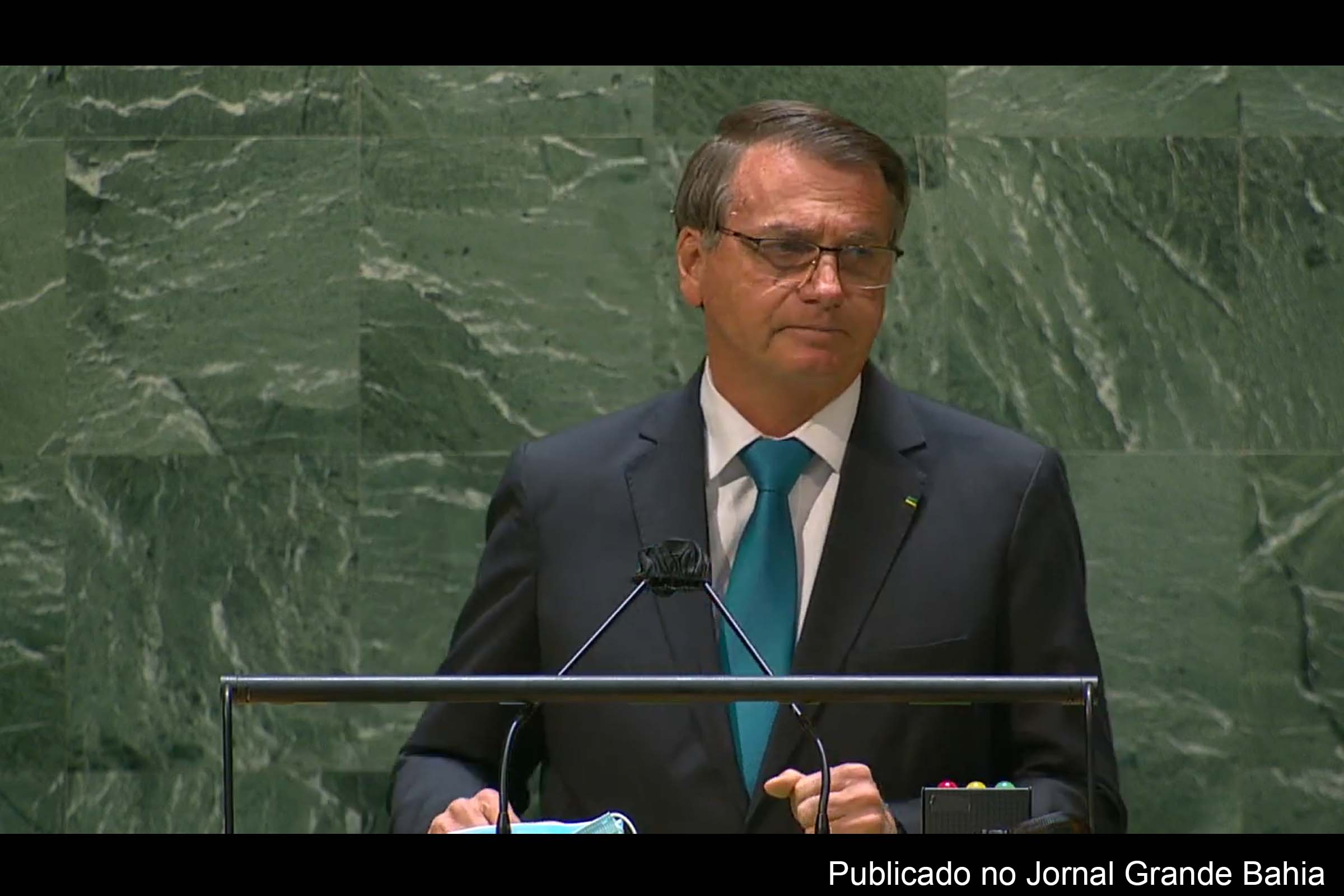 Entre a lucidez e a insanidade, extremista presidente Jair Bolsonaro discursa durante a abertura da 76ª sessão da Assembleia Geral das Nações Unidas, nesta terça-feira (21/09/2021).
