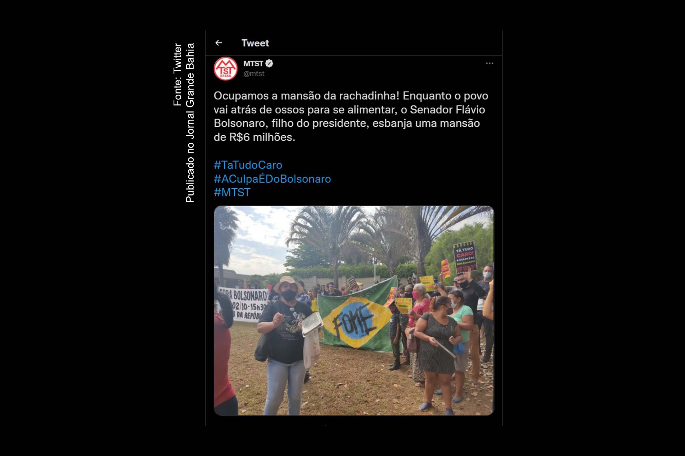 MTST protesta em frente à mansão do senador Flávio Bolsonaro em Brasília; “Ocupamos a mansão da rachadinha!”, afirmam