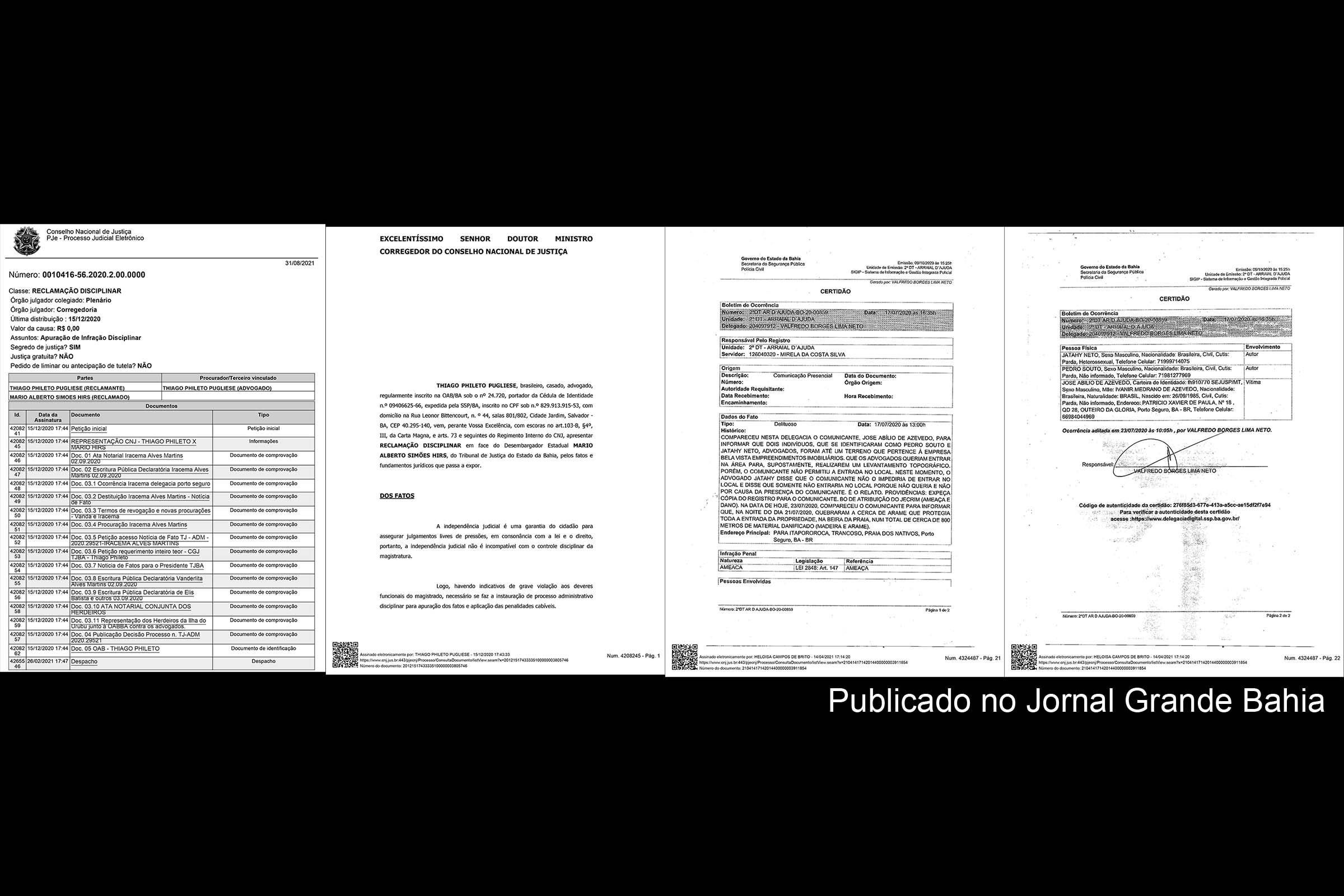 Dossiê Verdade: O Caso Ilha do Urubu e as acusações contra o desembargador do TJBA Mario Hirs e o advogado Jatahy Fonseca Neto em documentos do CNJ e da Polícia Civil da Bahia