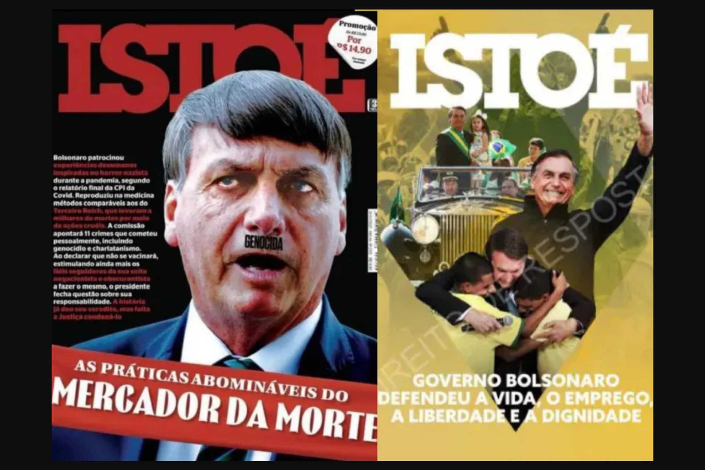 Capa da revista IstoÉ ao lado de versão sugerida pelo Governo Federal.