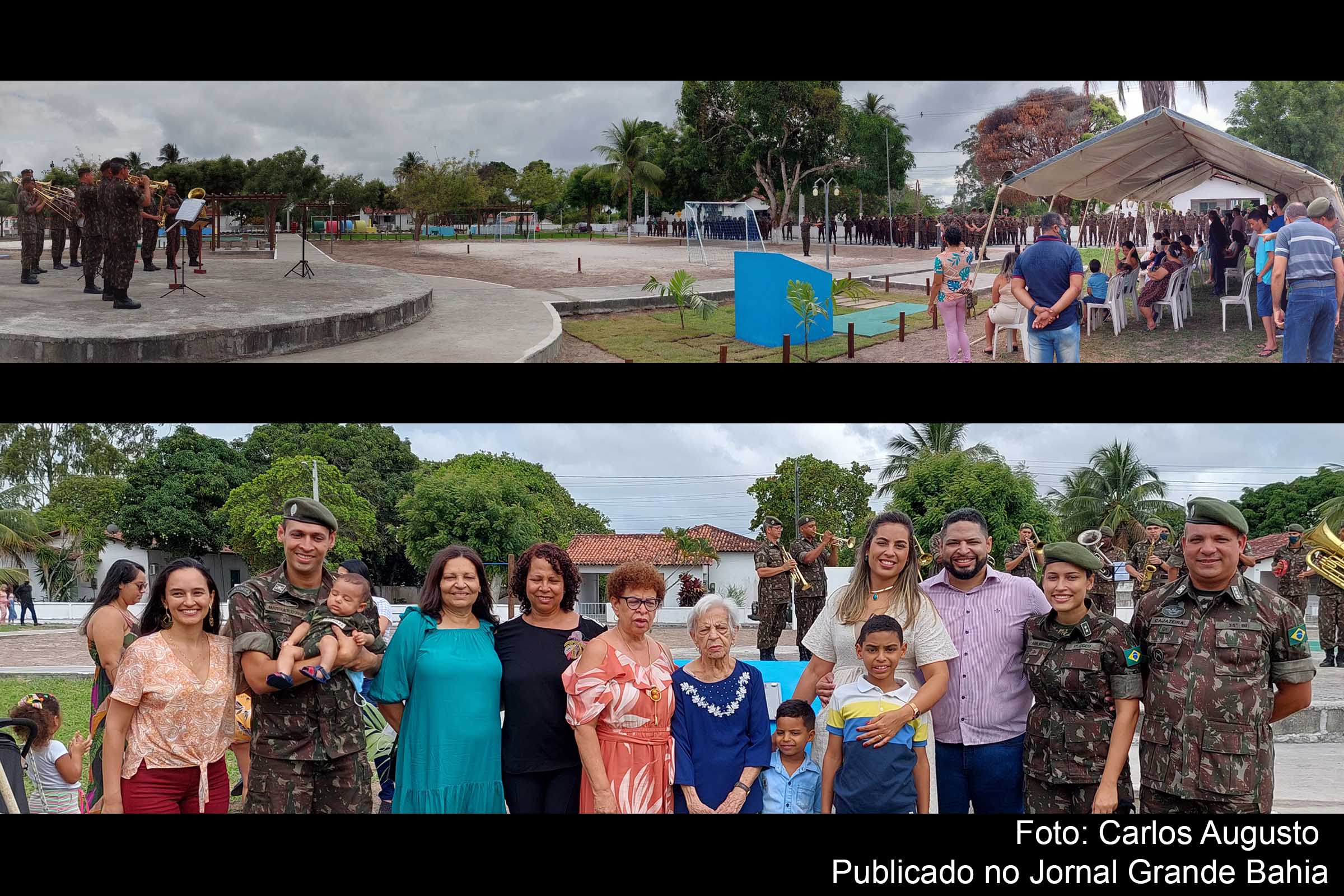 Solenidade militar de descerramento da placa que nomeia Praça Subtenente Marques a área central da Vila Militar dos Sargentos do 35º Batalhão de Infantaria de Feira de Santana.
