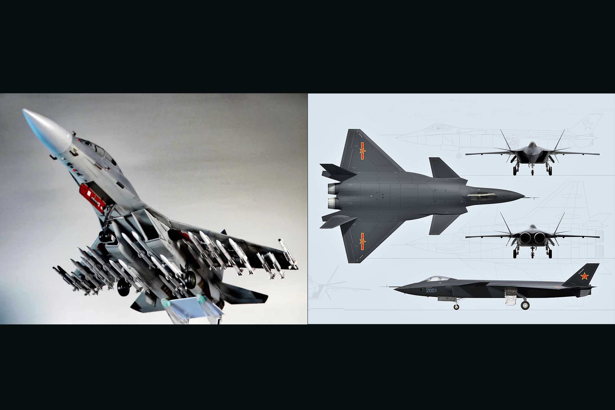 Caças J-16 e J-20.