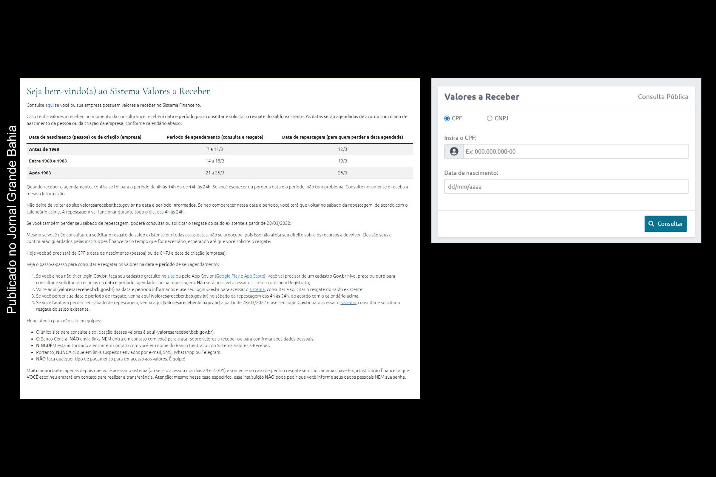 Nova plataforma do Banco Central de 'Valores a Receber' exige cadastro no Portal Gov.br.