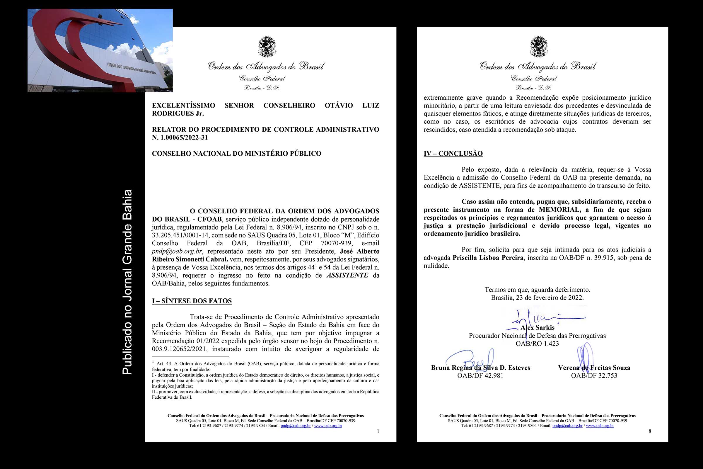 Conselho Federal da OAB se opõe à recomendação do MP sobre contratação de escritórios de advocacia na Bahia