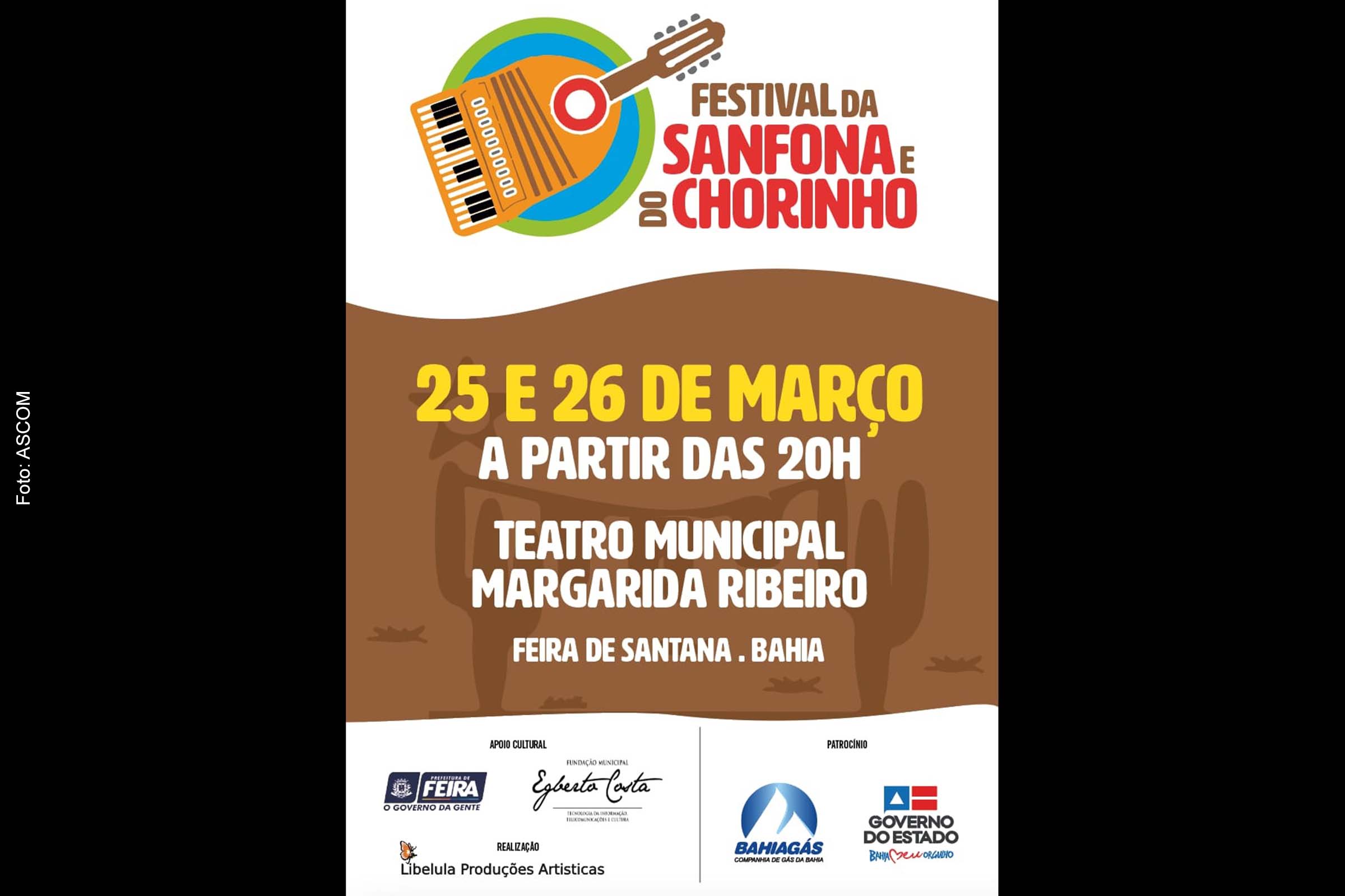 Cartaz anuncia realização do ‘Festival da Sanfona e do Chorinho'.