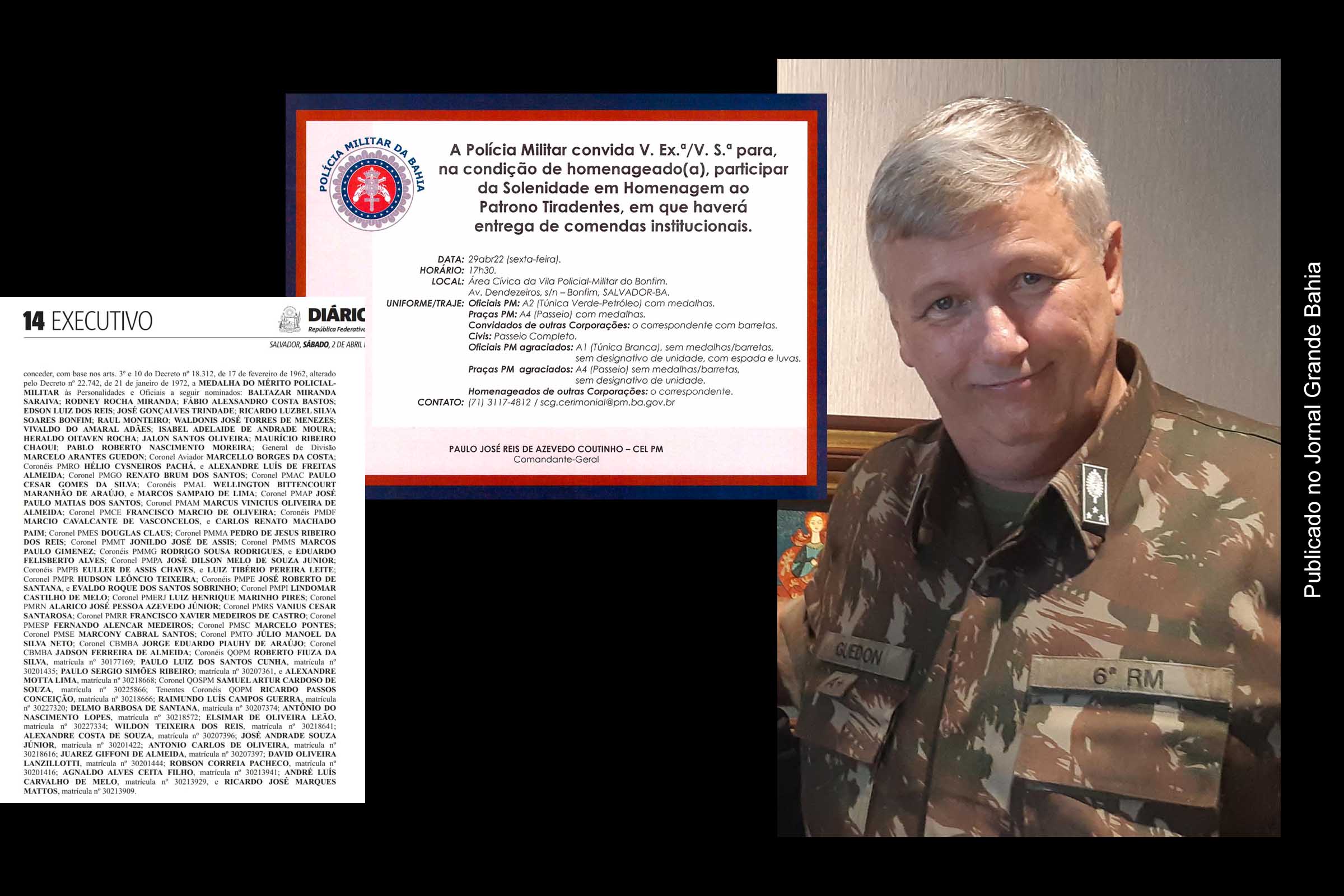 Alta distinção da Polícia Militar da Bahia será entregue ao general de divisão Marcelo Arantes Guedon.