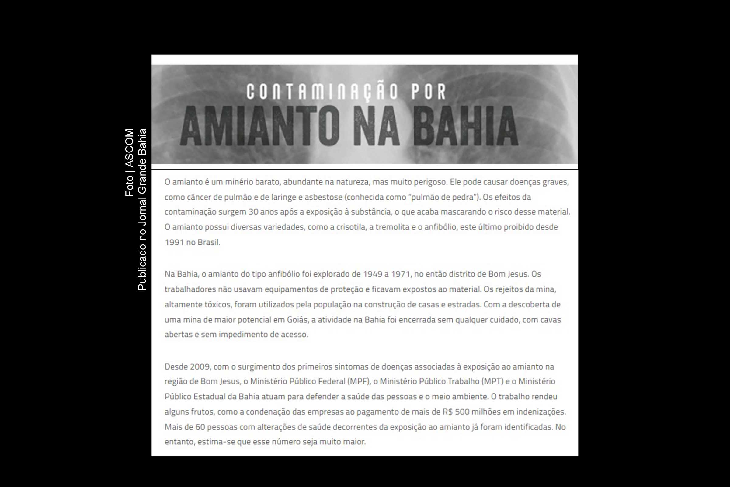 Caso dos contaminadas por amianto na Bahia.