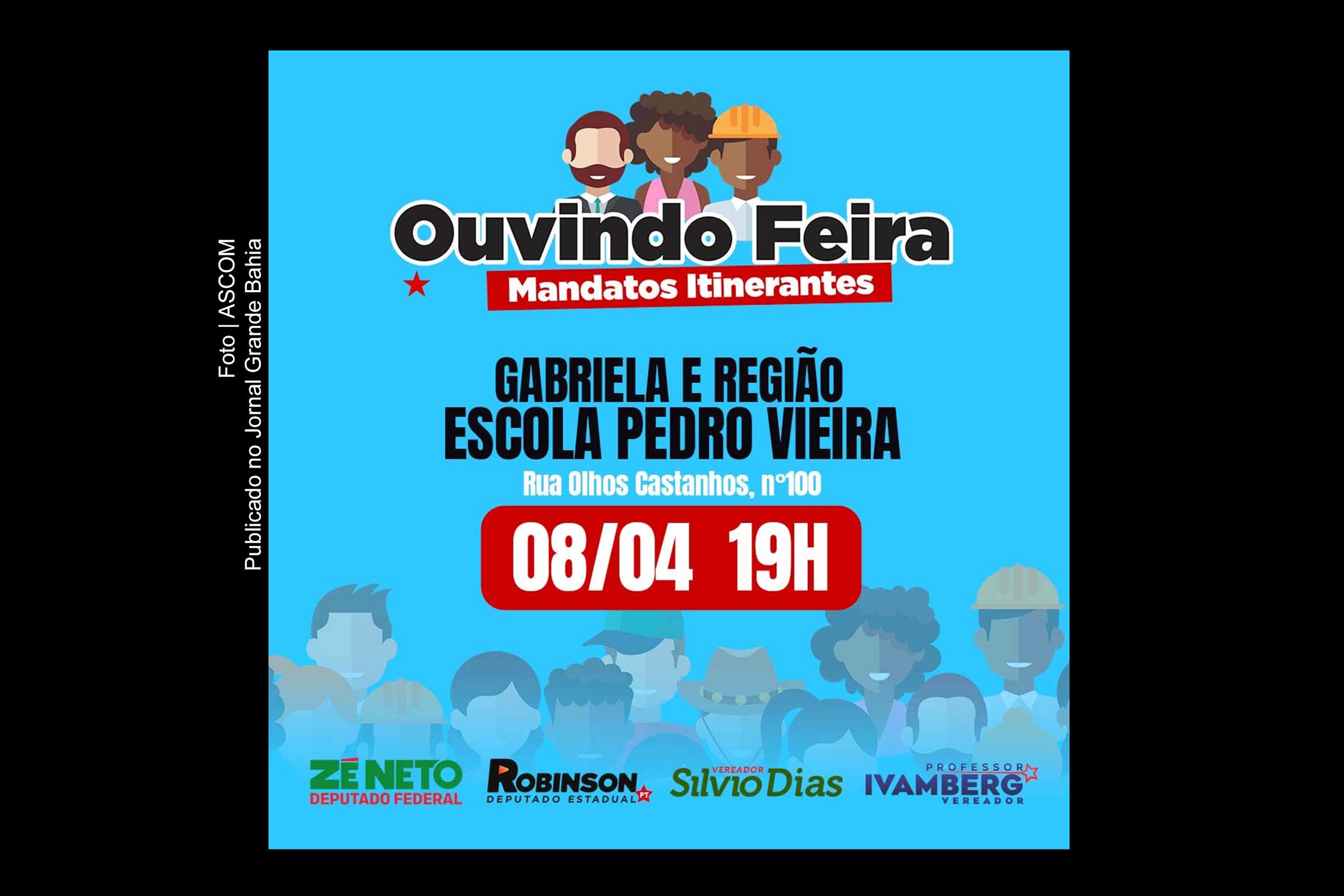 Evento da Caravana Ouvindo Feira de Santana no Bairro Gabriela tem participação dos deputados Zé Neto e Robinson Almeida e dos vereadores Silvio Dias e Ivamberg Lima.