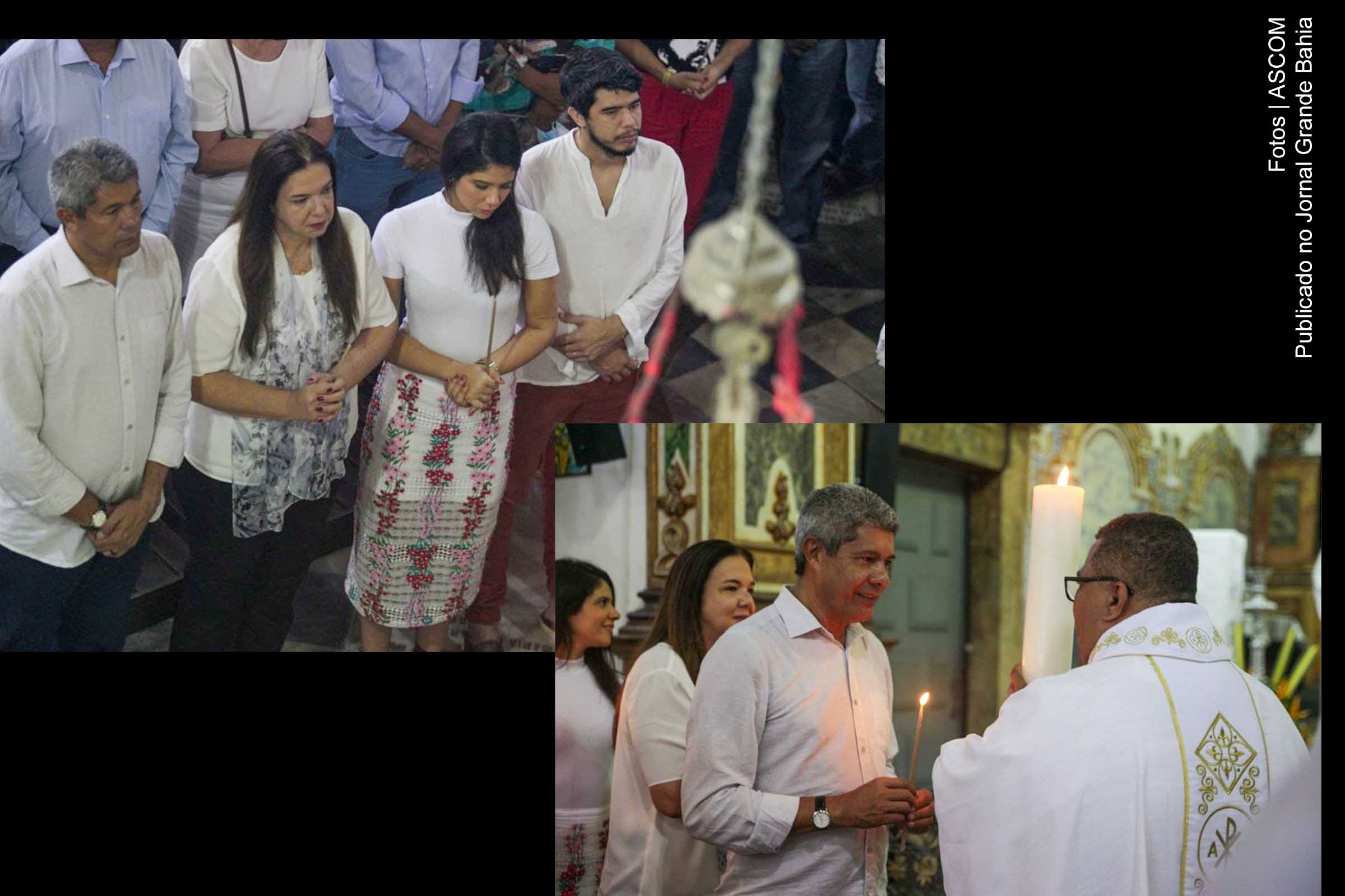 Ao lado da esposa e dos filhos, Jerônimo Rodrigues, pré-candidato ao governo da Bahia, participa de celebração da Páscoa na Igreja de Nossa Senhora do Rosário dos Pretos, em Salvador.