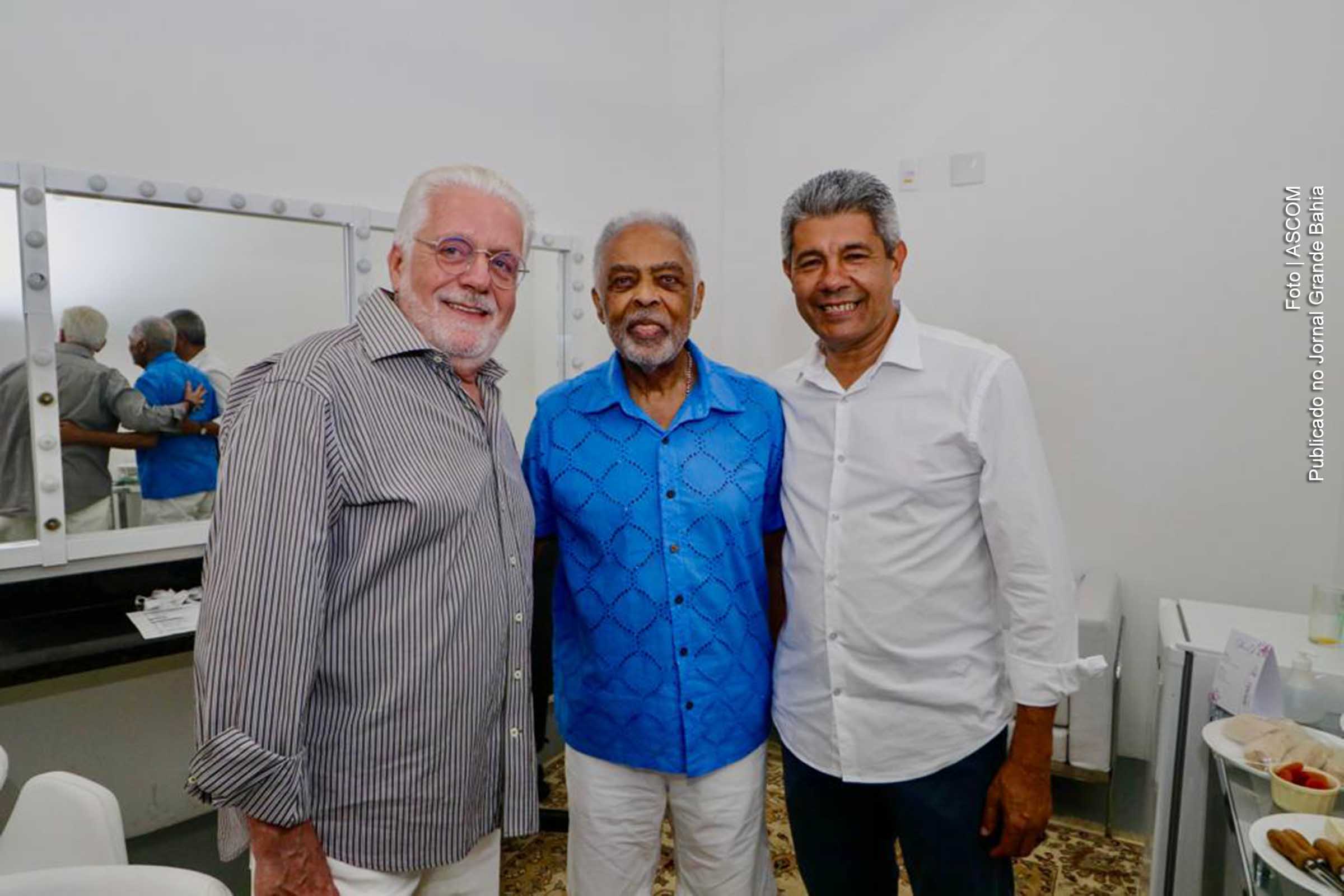 Senador Jaques Wagner, ex-ministro, cantor e imortal Gilberto Gil; e Jerônimo Rodrigues, pré-candidato do PT ao Governo da Bahia.
