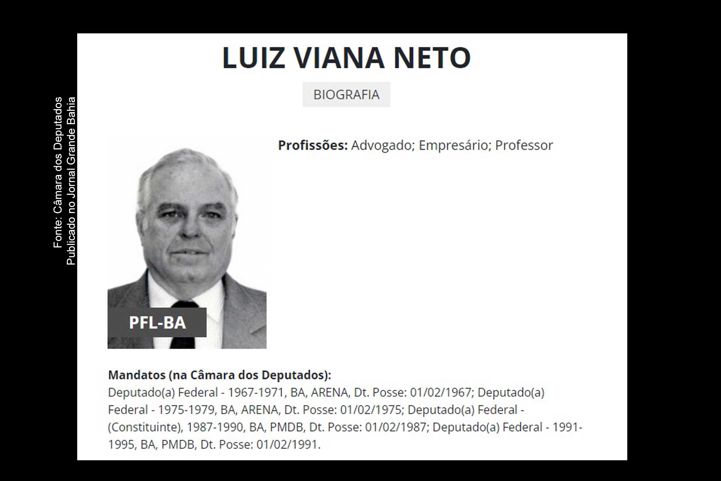 Luís Viana Neto atuou como advogado e empresário, além de ter assumido mandatos políticos, como deputado federal, senador e vice-governador da Bahia.