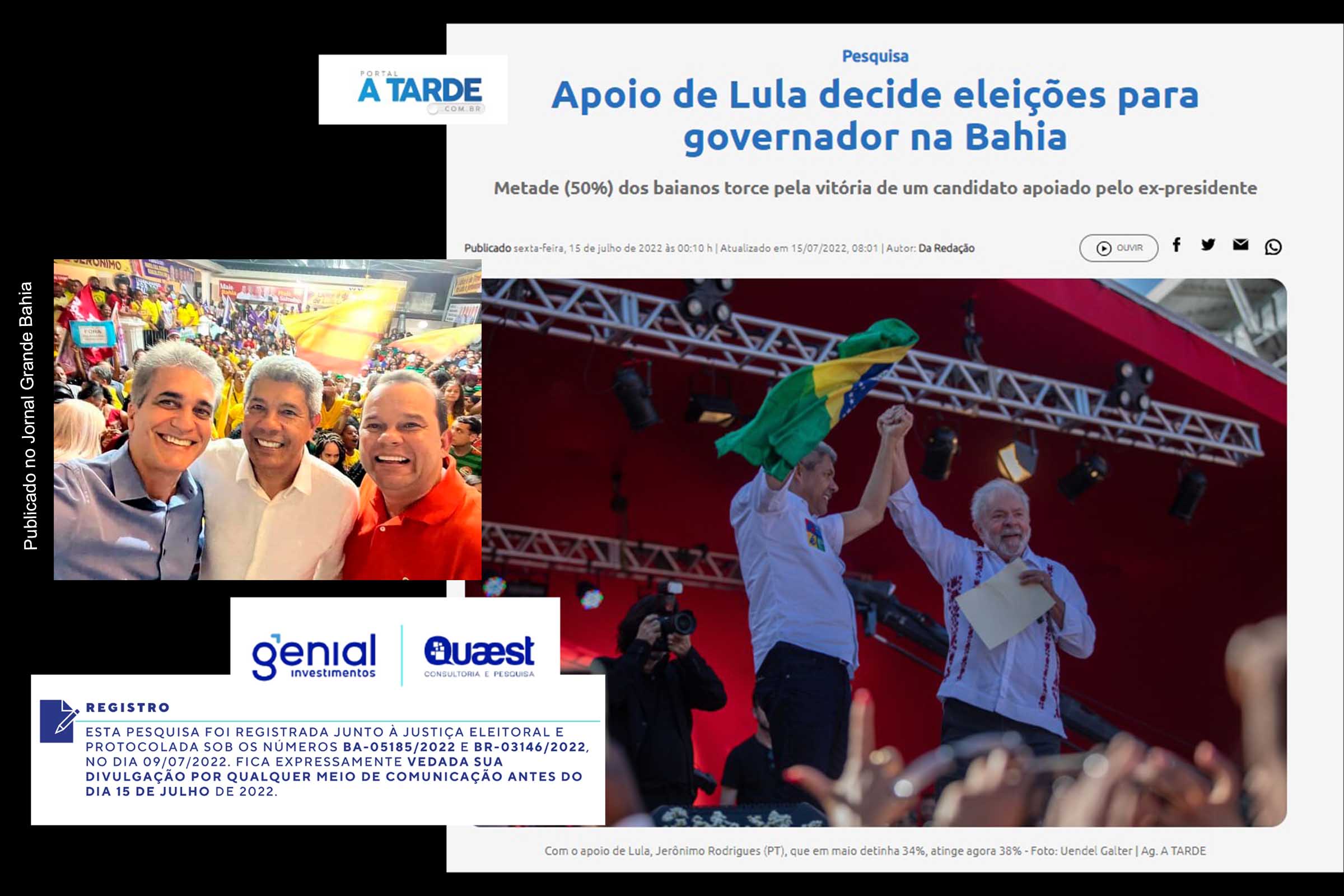 Jornal A Tarde destaca Pesquisa Genial-Quest e deputado Robinson Almeida comenta resultado.