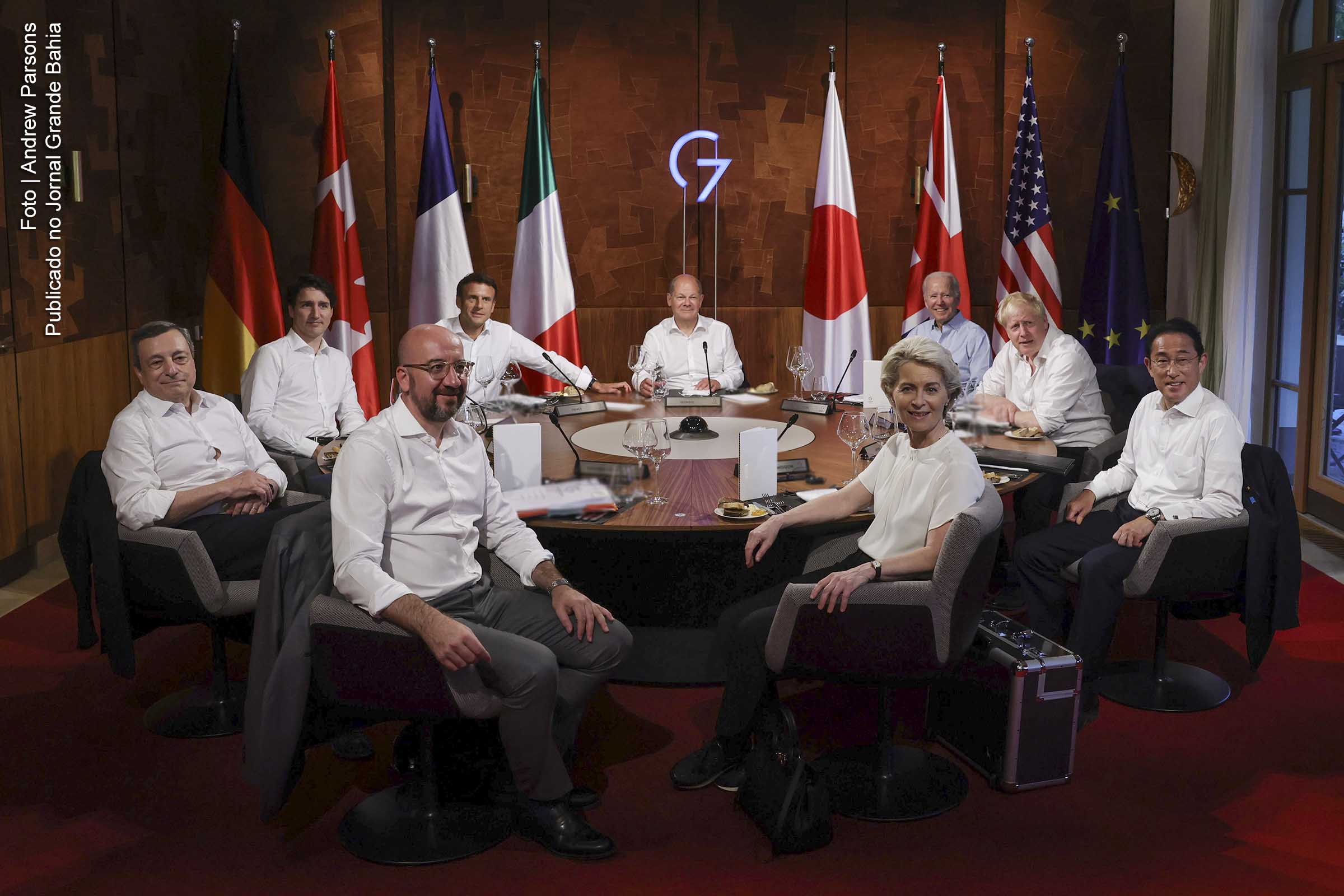 Registro da reunião de líderes do G7 realizado em 26 de junho de 2022.