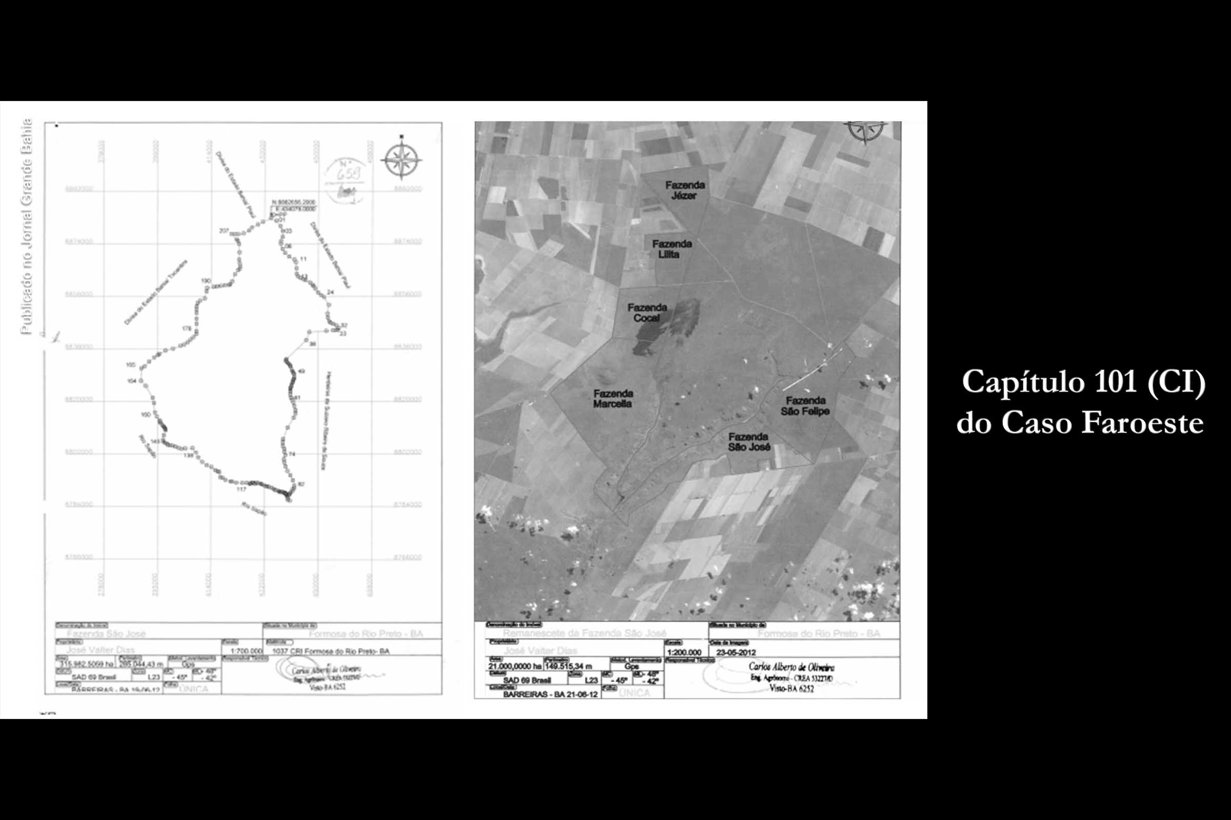 Mapa e georreferenciamento das terras da antiga Fazenda São José, em Formosa do Rio Preto.