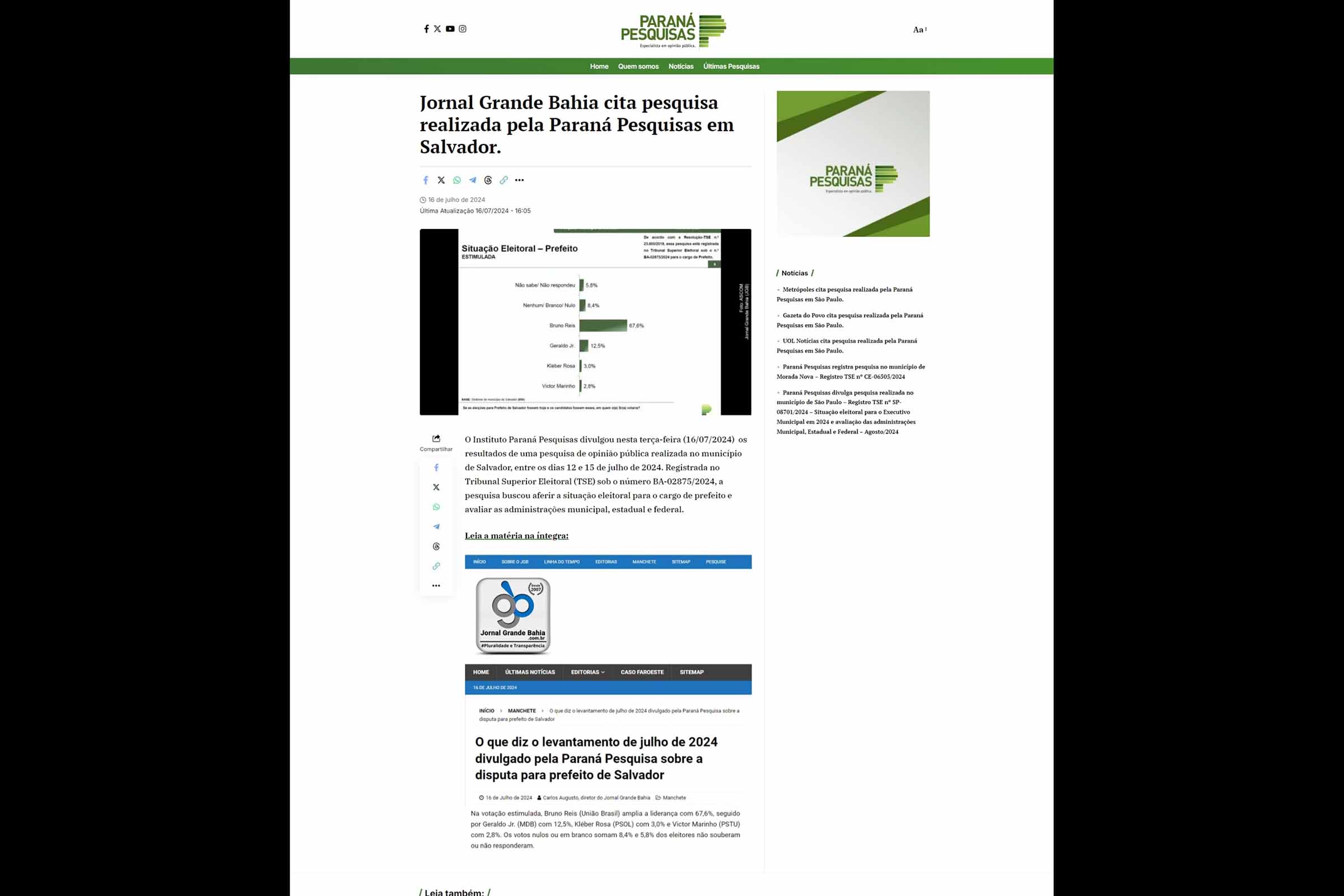 Jornal Grande Bahia é amplamente citado em publicações e eventos, reforçando sua presença no cenário jornalístico