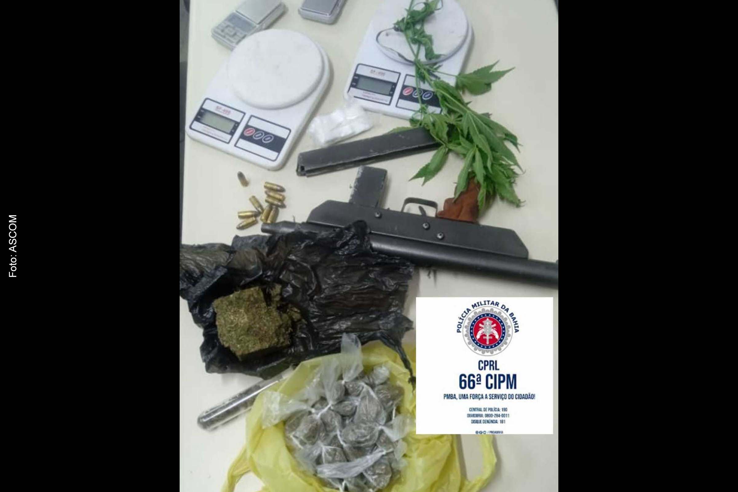 Equipes da 66ª CIPM encontraram armamento com suspeitos de venderem entorpecentes na localidade conhecida como ‘Rocinha’.