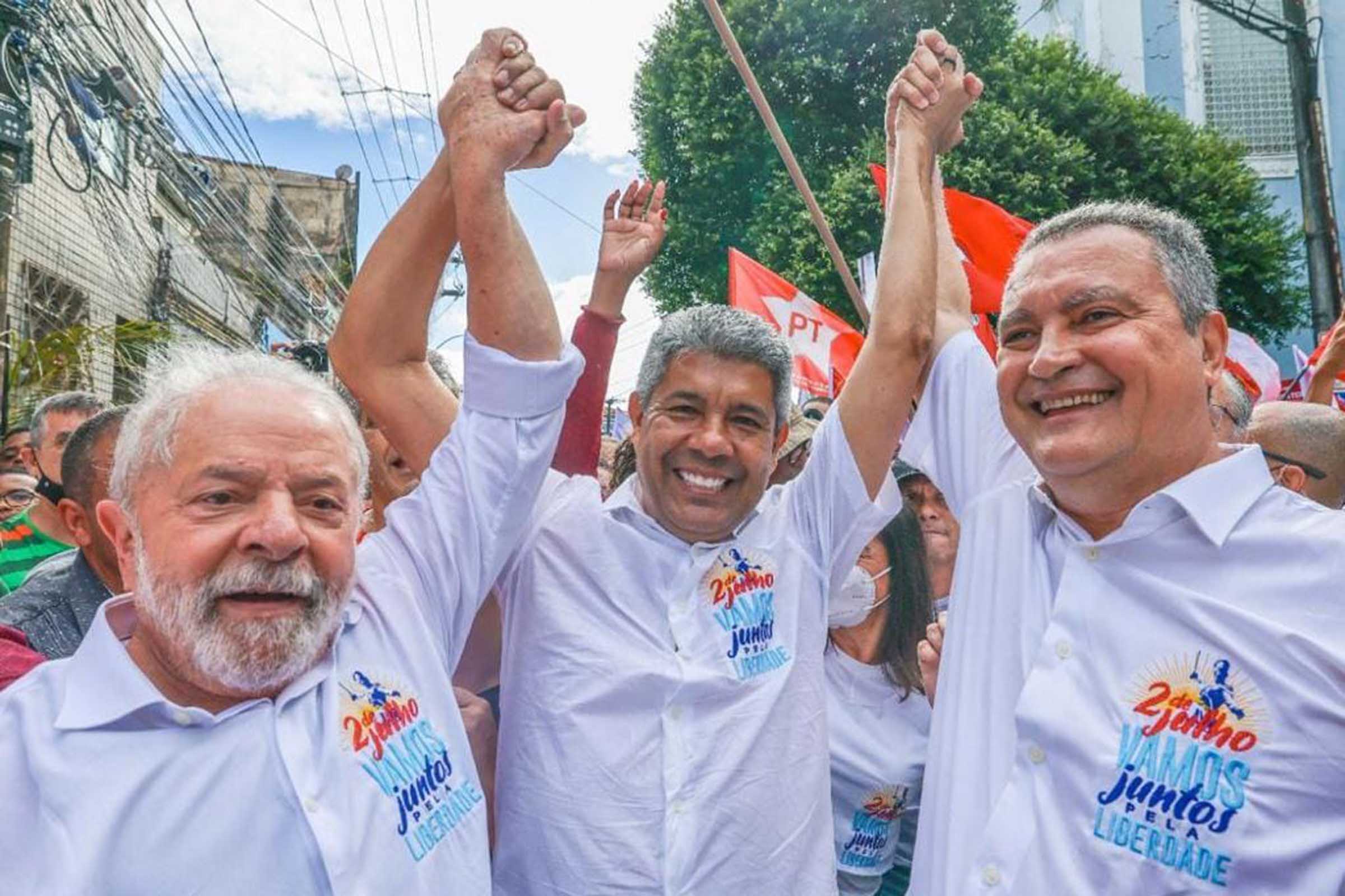 Petistas Lula, Jerônimo Rodrigues e Rui Costa.