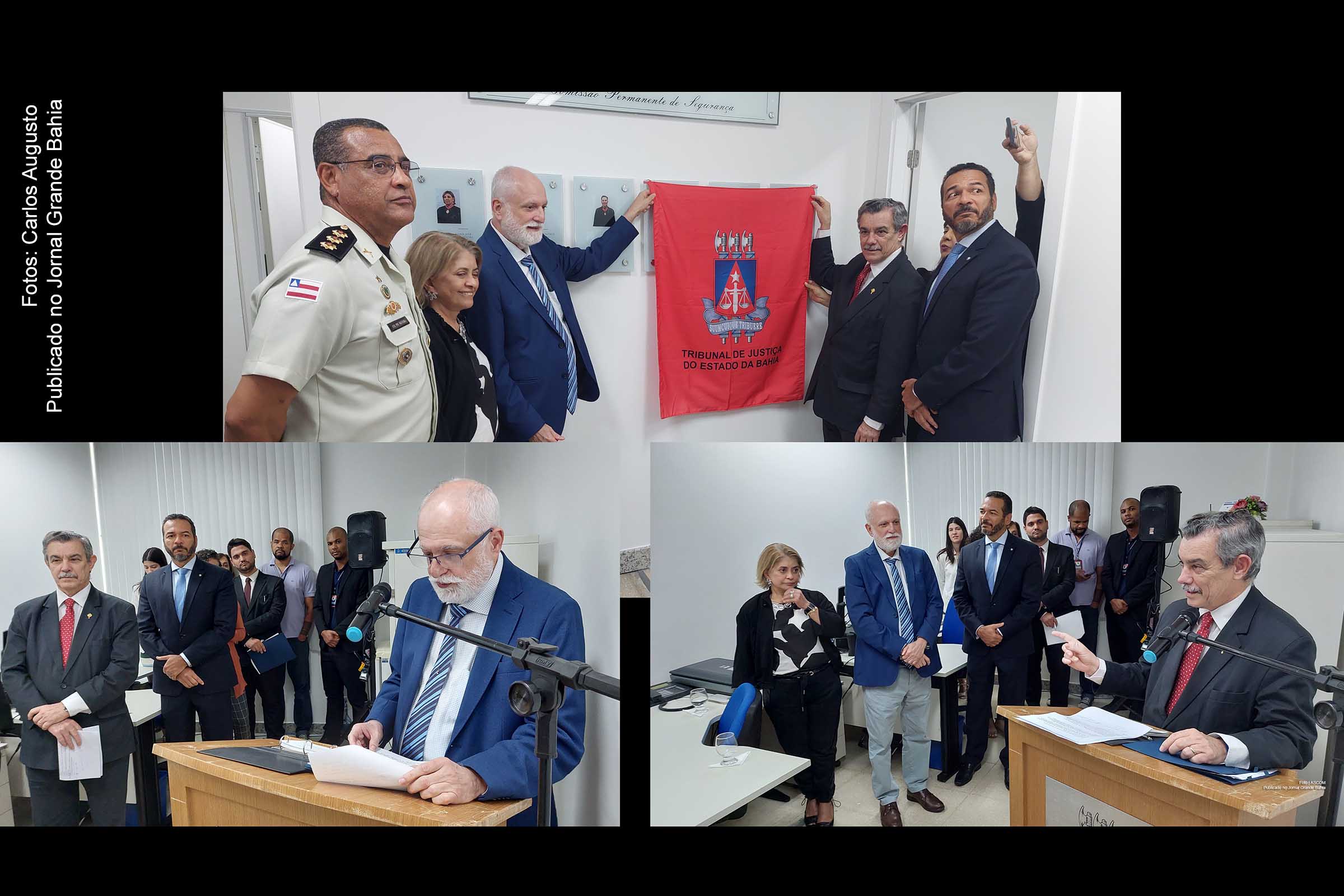 Desembargadores Nilson Castelo Branco, presidente do PJBA e Baltazar Miranda Saraiva, inauguram instalações da Comissão Permanente de Segurança. A cerimônia, ocorrida no edifício anexo do Tribunal, foi também uma homenagem aos membros da segurança institucional.