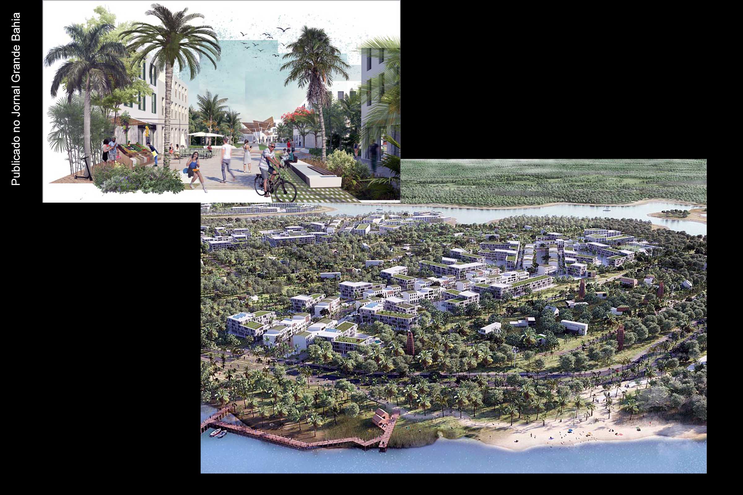 Ilustração da Smart City Aguaduna, em Entre Rios, na Bahia. Com foco no desenvolvimento de uma Smart City, parceria permite uso do Laboratório Vivo, que simula uma área urbana, para realizar pesquisas em escala indoor.