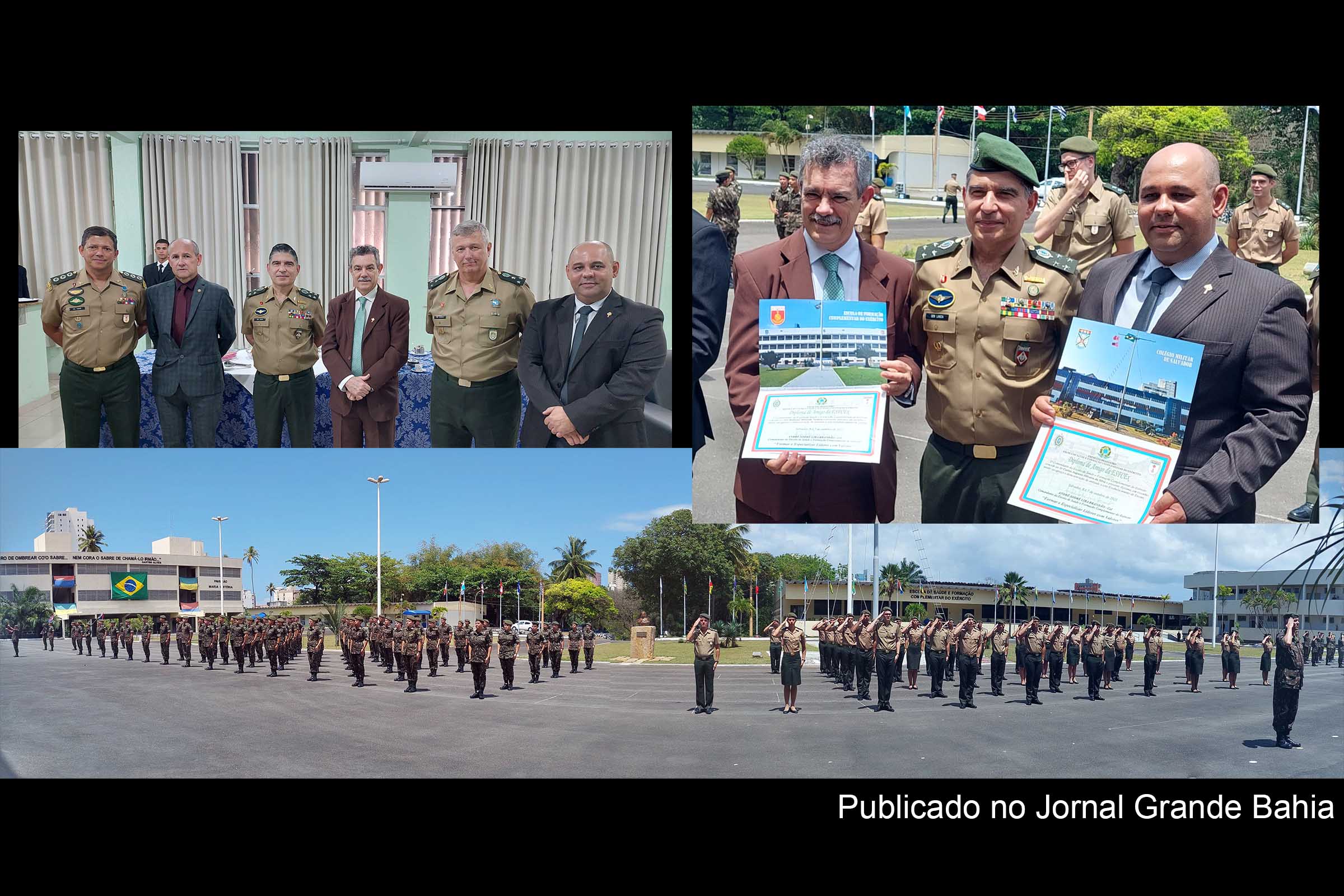 O desembargador do TJBA Baltazar Miranda Saraiva e o jornalista e cientista social Carlos Augusto são homenageados pela ESFCEx com o diploma ‘Amigo da Escola’, durante solenidade comemorativa dos 33 anos de fundação.