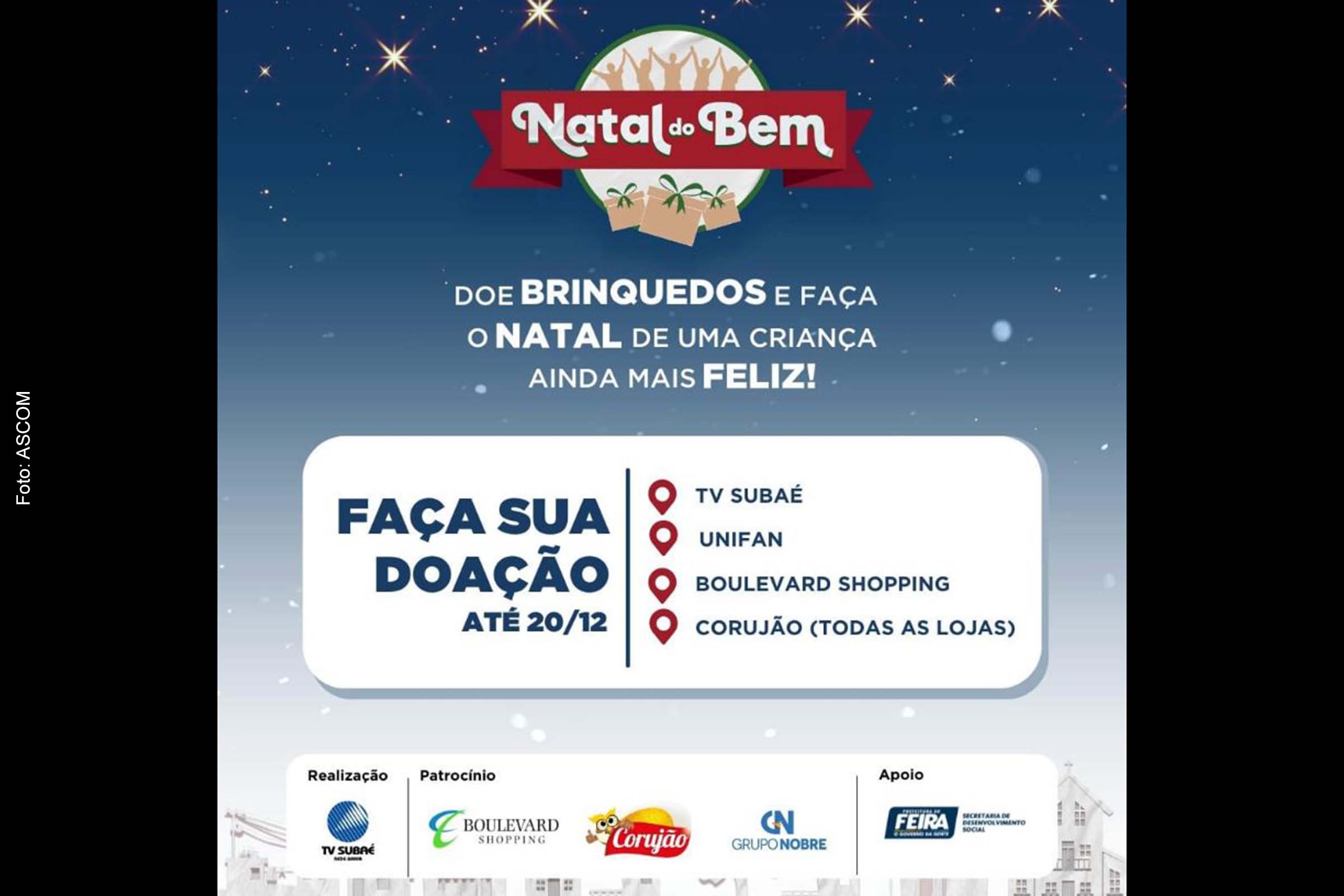 Card anuncia locais de Feira de Santana para realizar doações da campanha 'Natal do Bem'.
