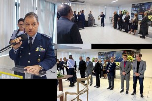 Coronel aviador Marcello Borges da Costa, comandante da Base Aérea de Salvador, discursa durante as comemorações pelos 80 anos de fundação da unidade militar da FAB.