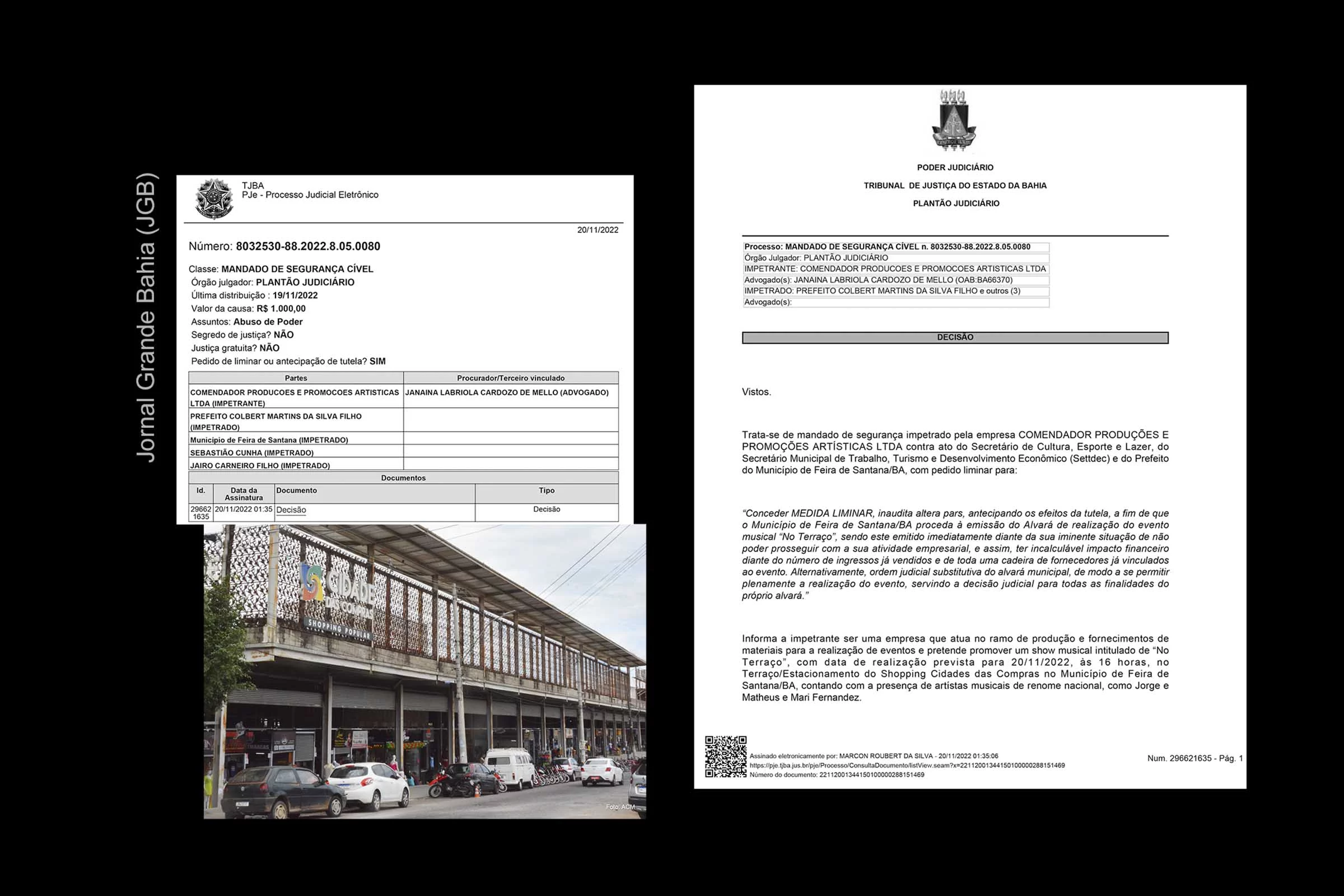 Decisão do Marcon Roubert da Silva autoriza show no terraço do Shopping Popular de Feira de Santana (Cidade das Compras).