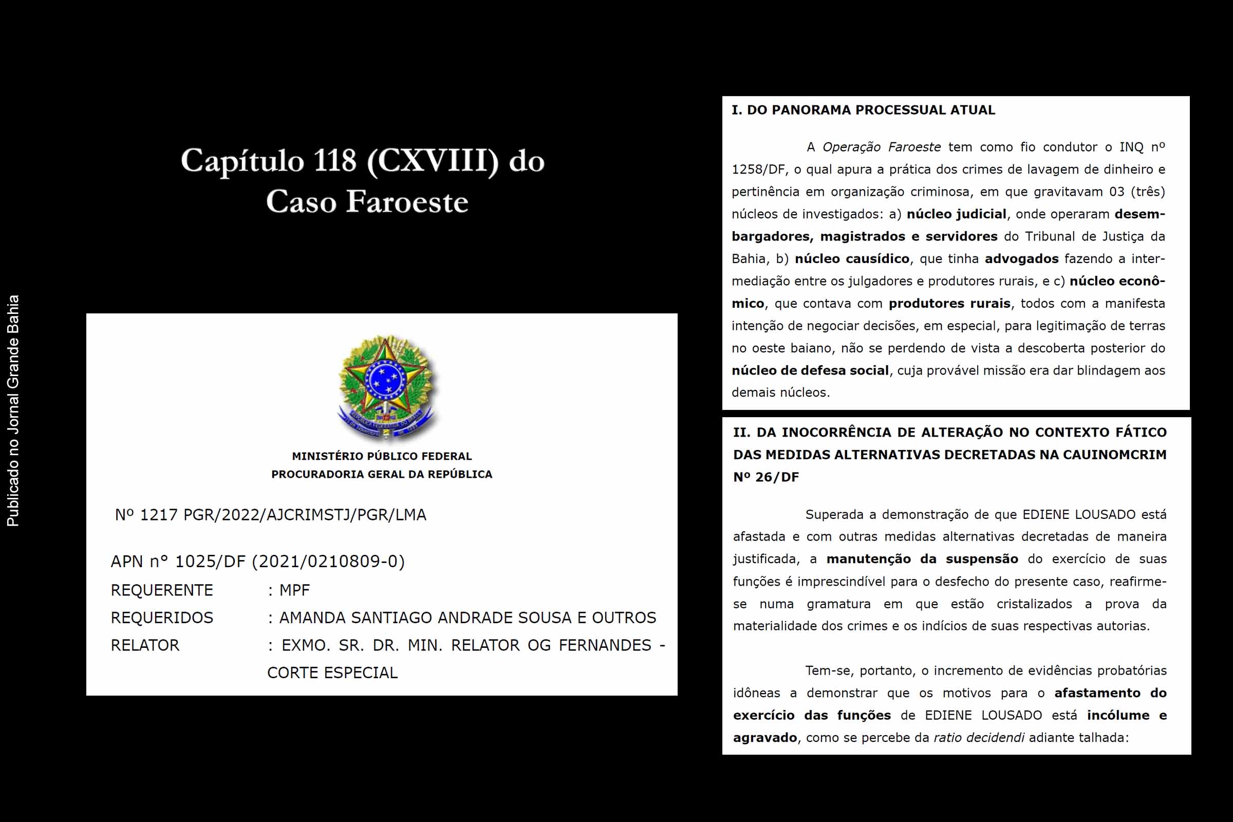 Trechos do documento que fundamenta o pedido da PGR pela manutenção do afastamento de Ediene Santos Lousado, ex-chefe do Ministério Público da Bahia.