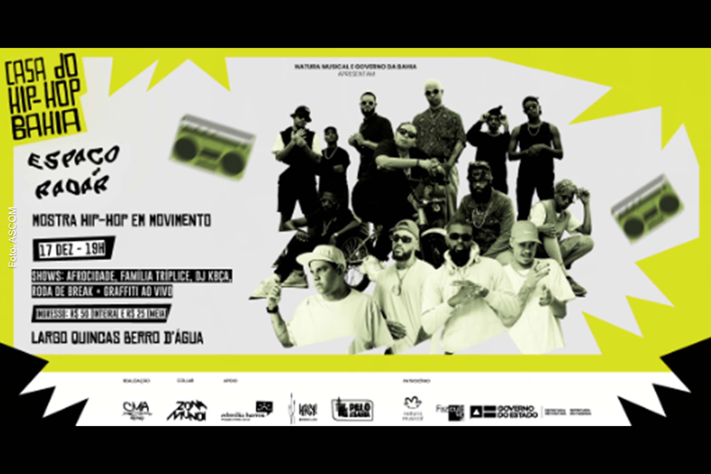 Card anuncia mostra 'Hip-Hop em Movimento' com shows de Afrocidade, Família Tríplice, Dj Kbça + Roda de Break e Graffiti.