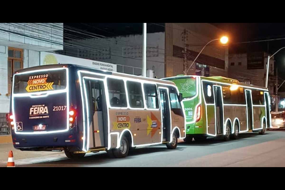 Ônibus do transporte público de Feira de Santana recebe iluminação especial em LED.